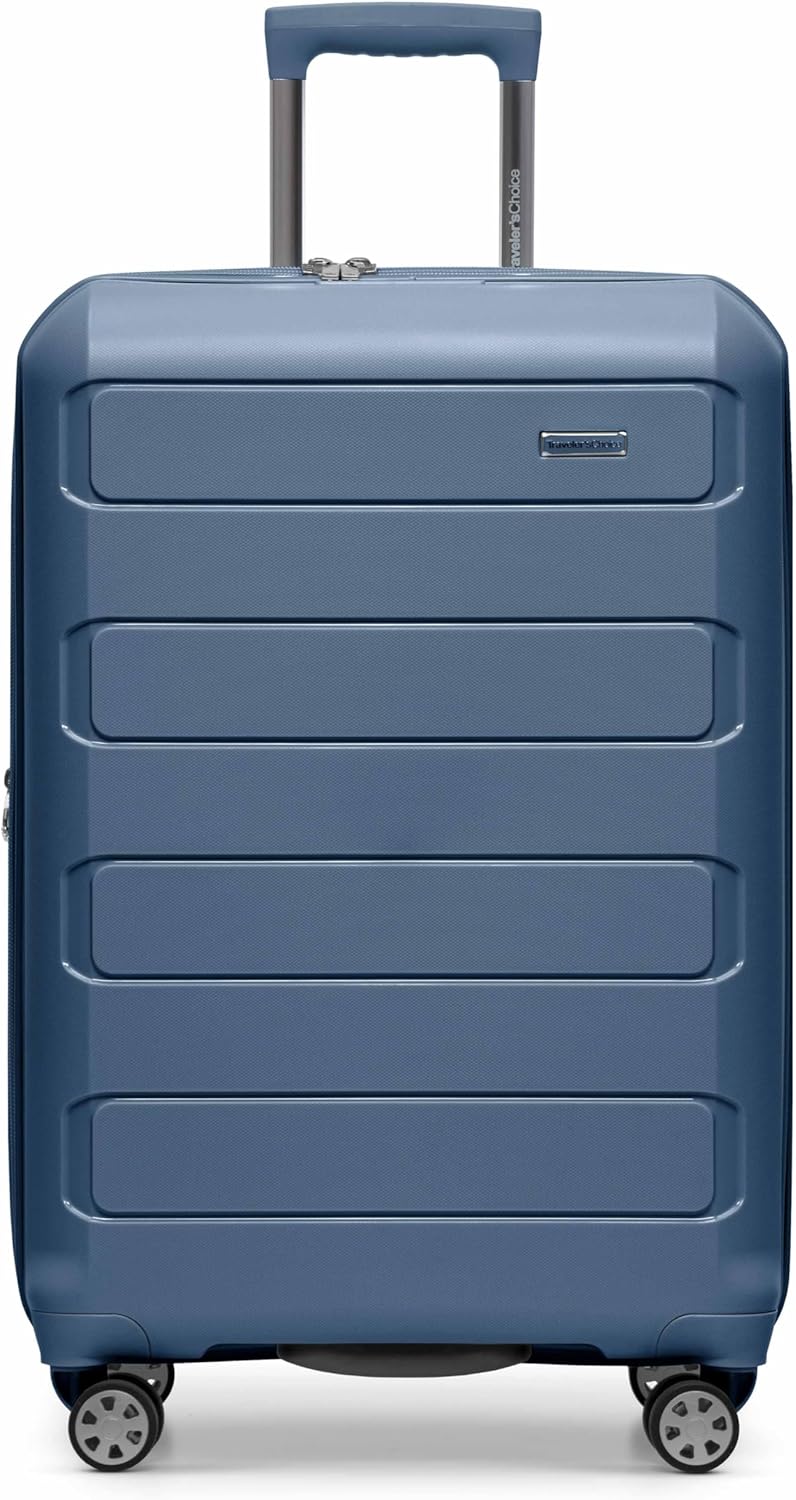 Traveler's Choice Pagosa Indestructible Hardshell Expandable Spinner Luggage, Slate Blue, 26-Inch Medium