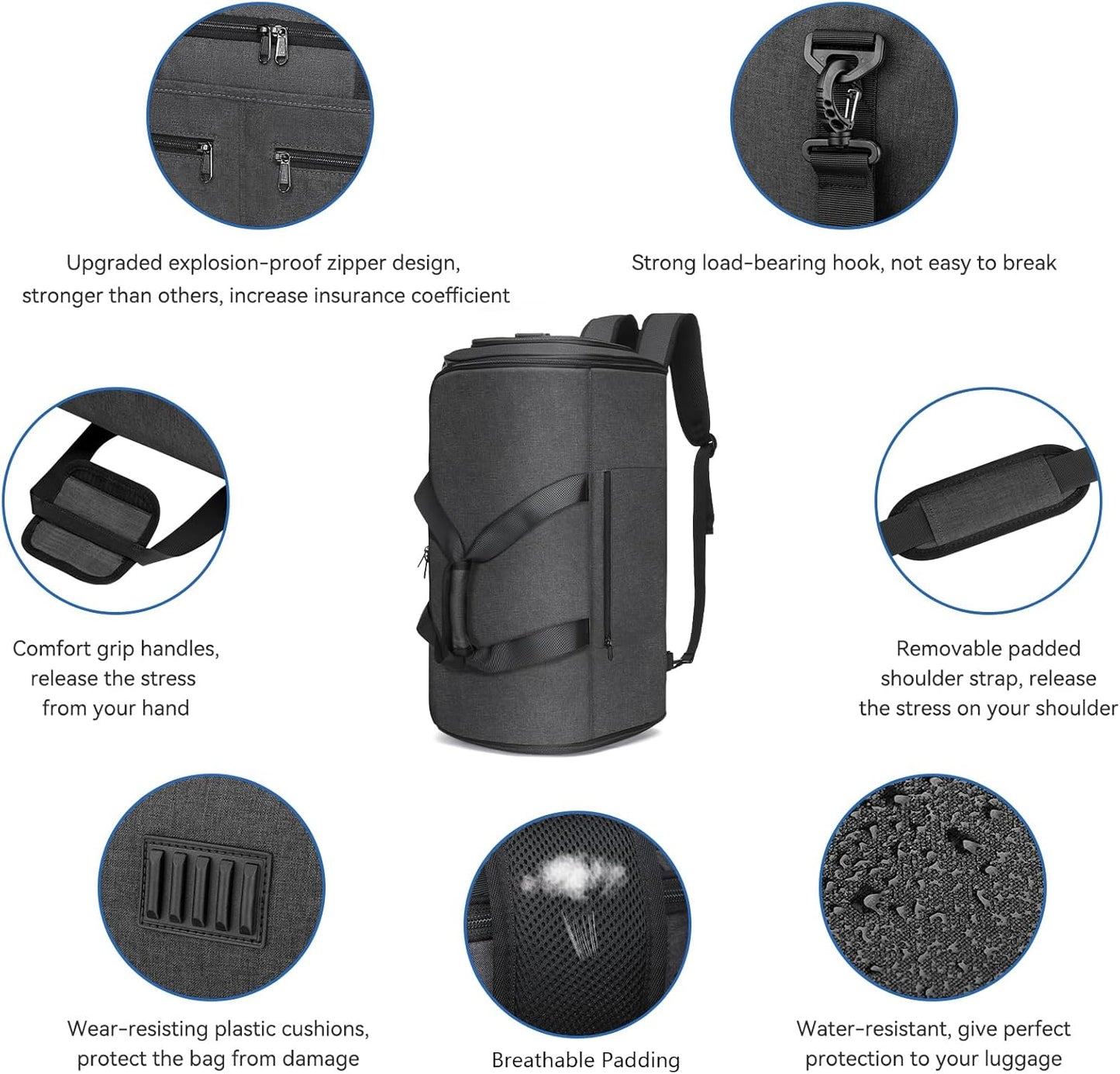 Bukere Garment Bags for Travel, Convertible Carry on Duffel Bag for Men Women, Backpack Straps, Shoe Compartment, 3 in 1 Hanging Dress Suit Bags for Men Women