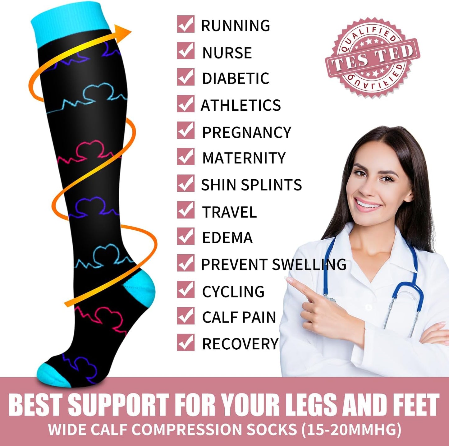 Bluemaple Compression Socks for Women & Men Circulation (6 Pairs) 15-20 mmHg is Best Support for Athletic Running Cycling