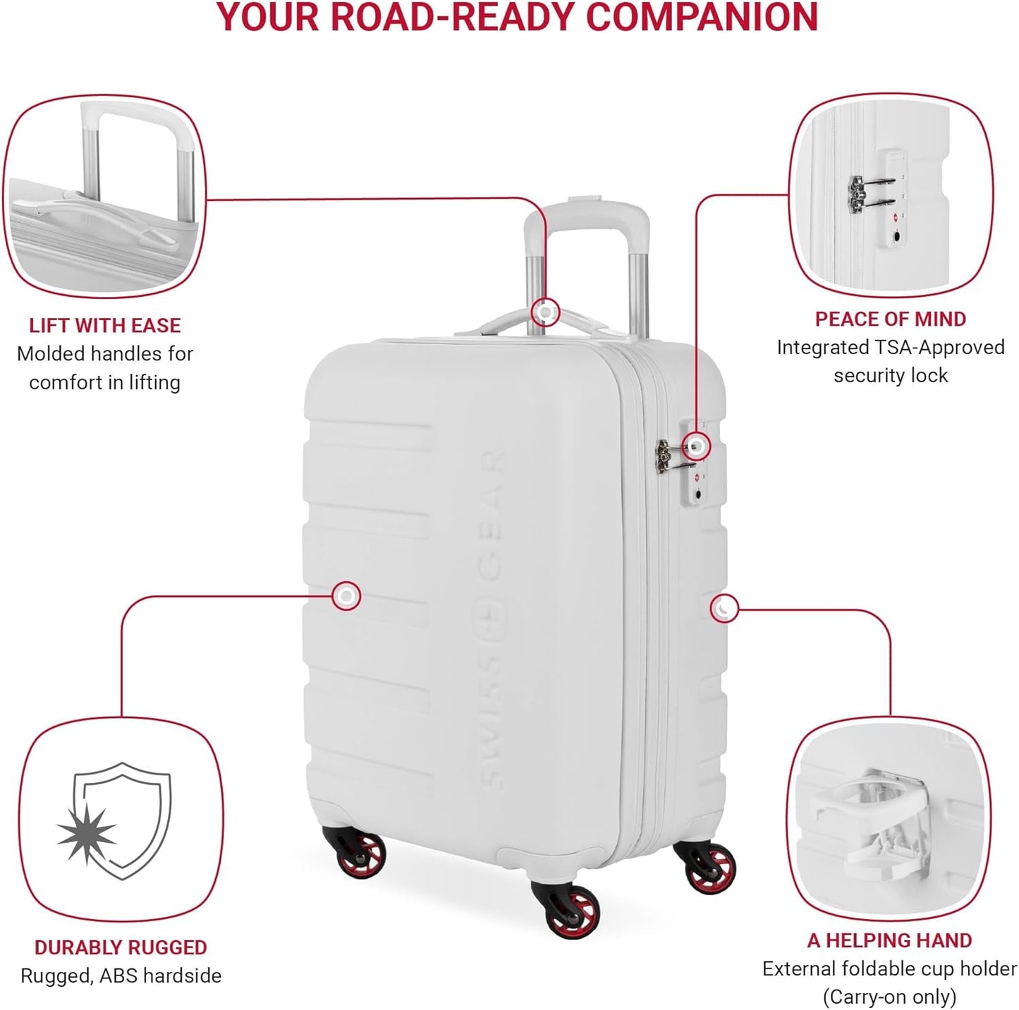 SwissGear 7366 Signature Hardside Expandable Luggage with Spinner Wheels, TSA Lock, Cup-Holder, White, 2-Piece Set (19/27)
