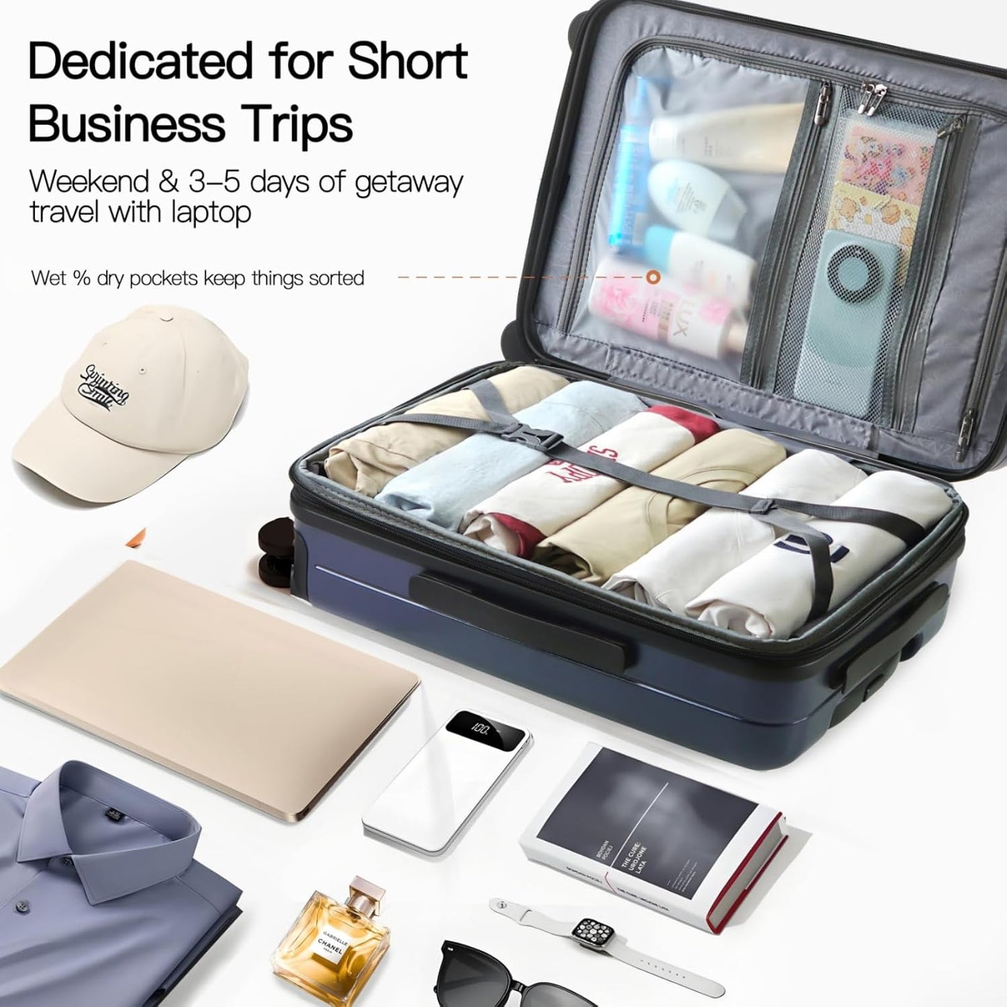 Carry On Luggage Airline Approved, 20 Inch Expandable PC Hardside Lightweight Suitcases with Spinner Wheels and TSA Lock (Dark Blue, 20 Inch)