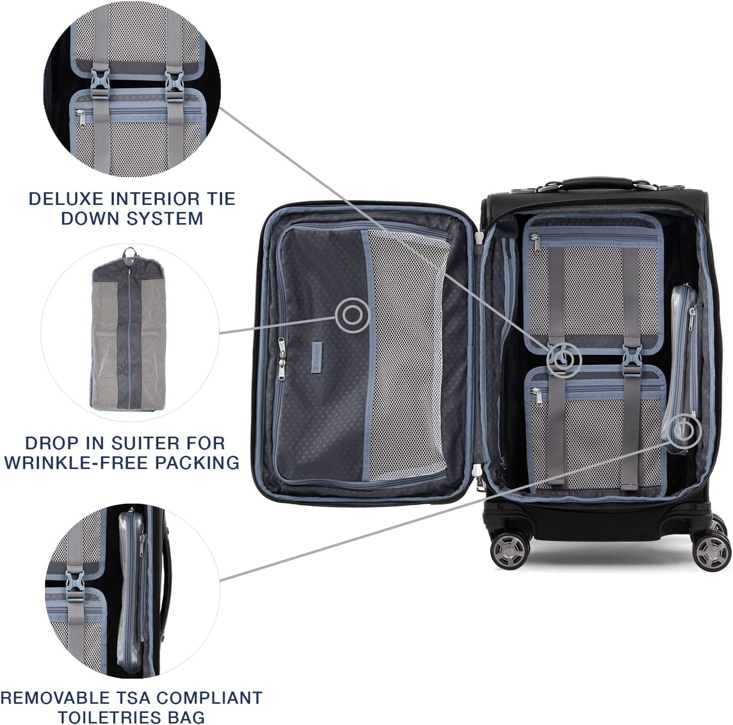 Travelpro Platinum Elite Softside Expandable Carry on Luggage, 8 Wheel Spinner Suitcase, USB Port, Suiter, Men and Women, Shadow Black, Carry On 21-Inch