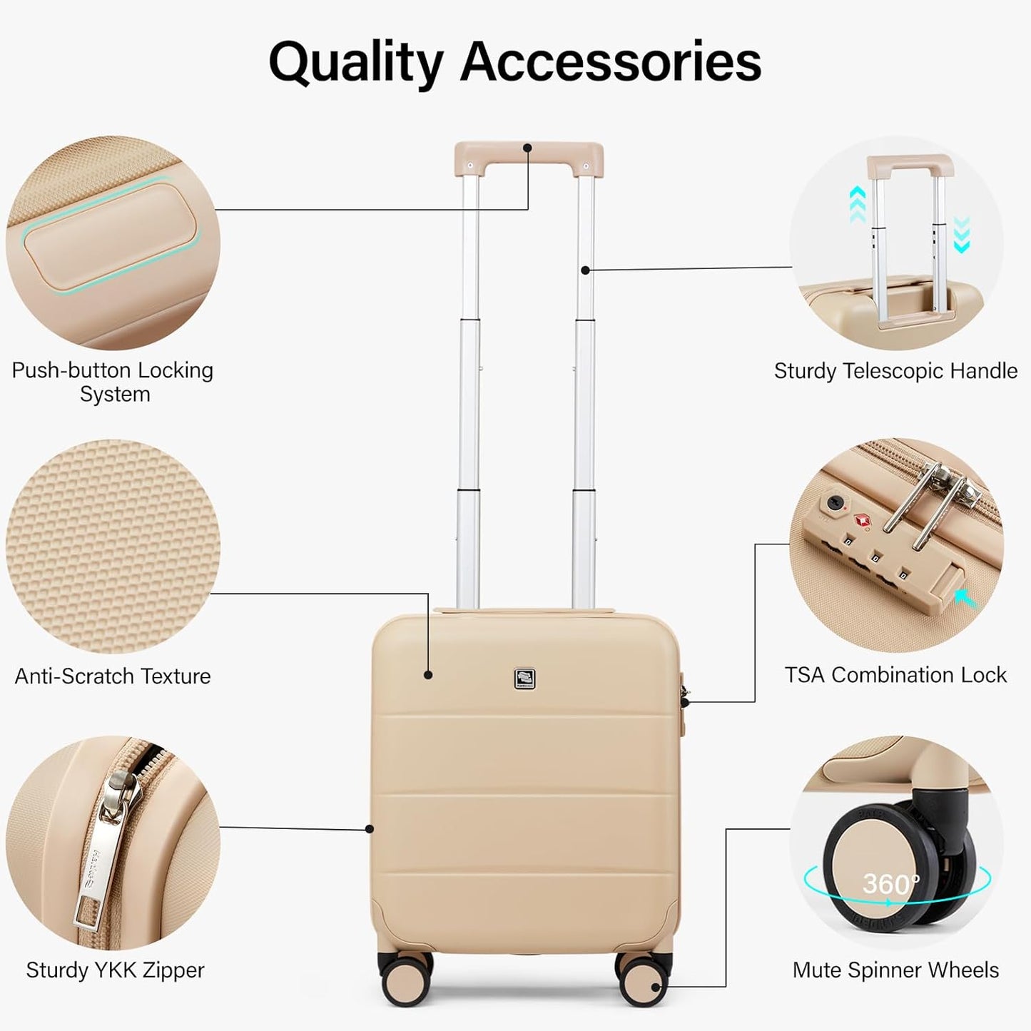 Hanke 16 Inch Underseat Carry On Luggage with Wheels Hard Shell Mini Small Suitcases Carry On Bag for Airline Approved TSA Luggage Lightweight Travel Suitcase(Cuba Sand)