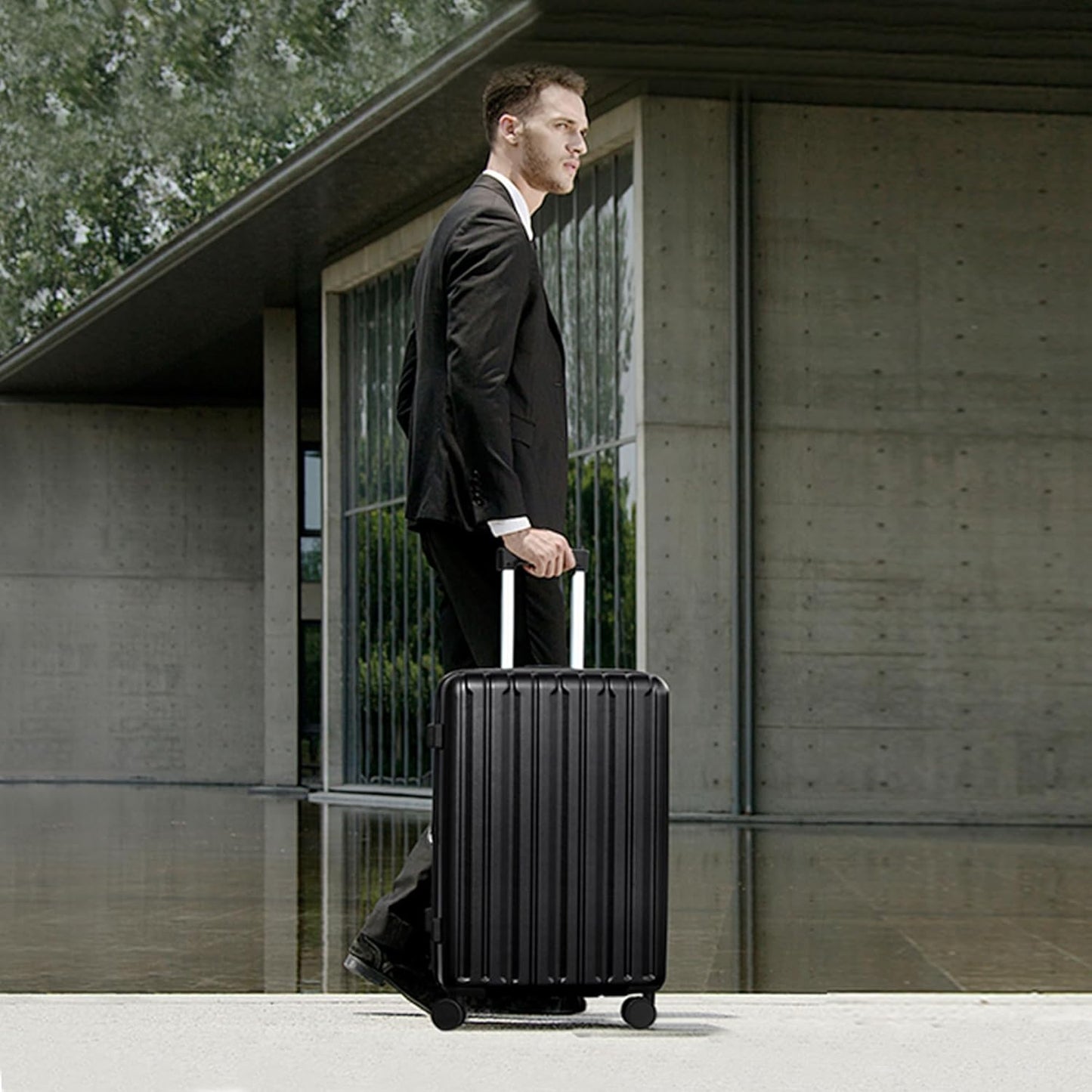 SHOWKOO Luggage Sets 3 Piece 100% PC Ultra Tough Hardside Expandable Suitcases Sets with TSA Lock Double Spinner Wheels (20in/24in/28in, Black