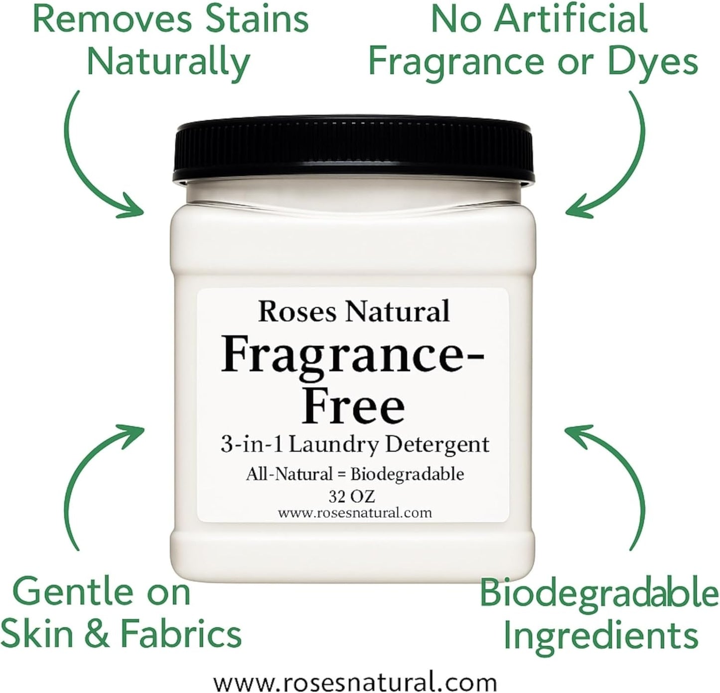 Fragrance Free 3-in-1 Laundry Powder Detergent – Plant-Based, Hypoallergenic, No Added Fragrance or Dyes, Safe for Sensitive Skin, Biodegradable & HE Machine Safe, 32 oz