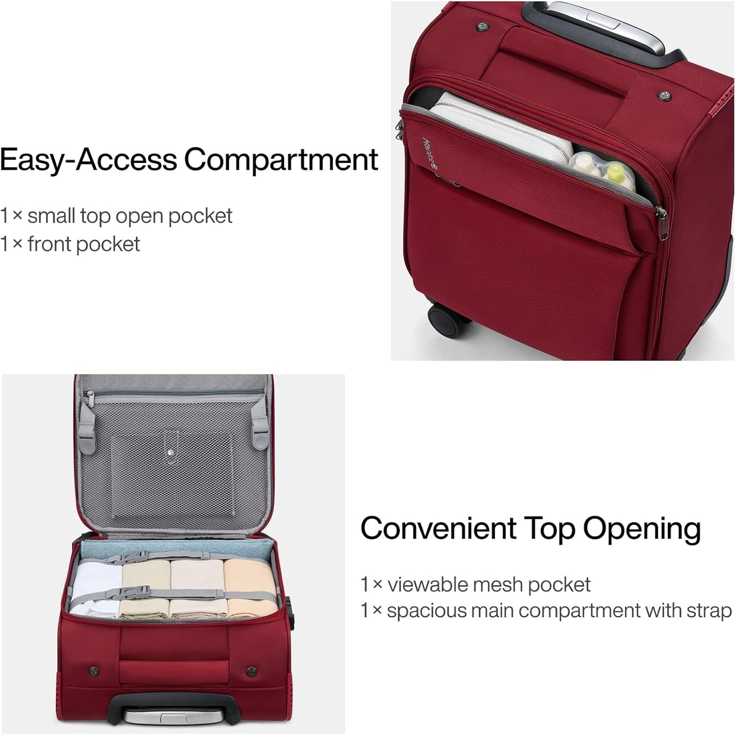 Hanke 16 Inch Underseat Carry On Luggage with Spinner Wheels Airline Approved, Small Rolling Suitcase Softside Underseater Lightweight TSA Travel Roller Suitcase Carry-On Bag(Burgundy)