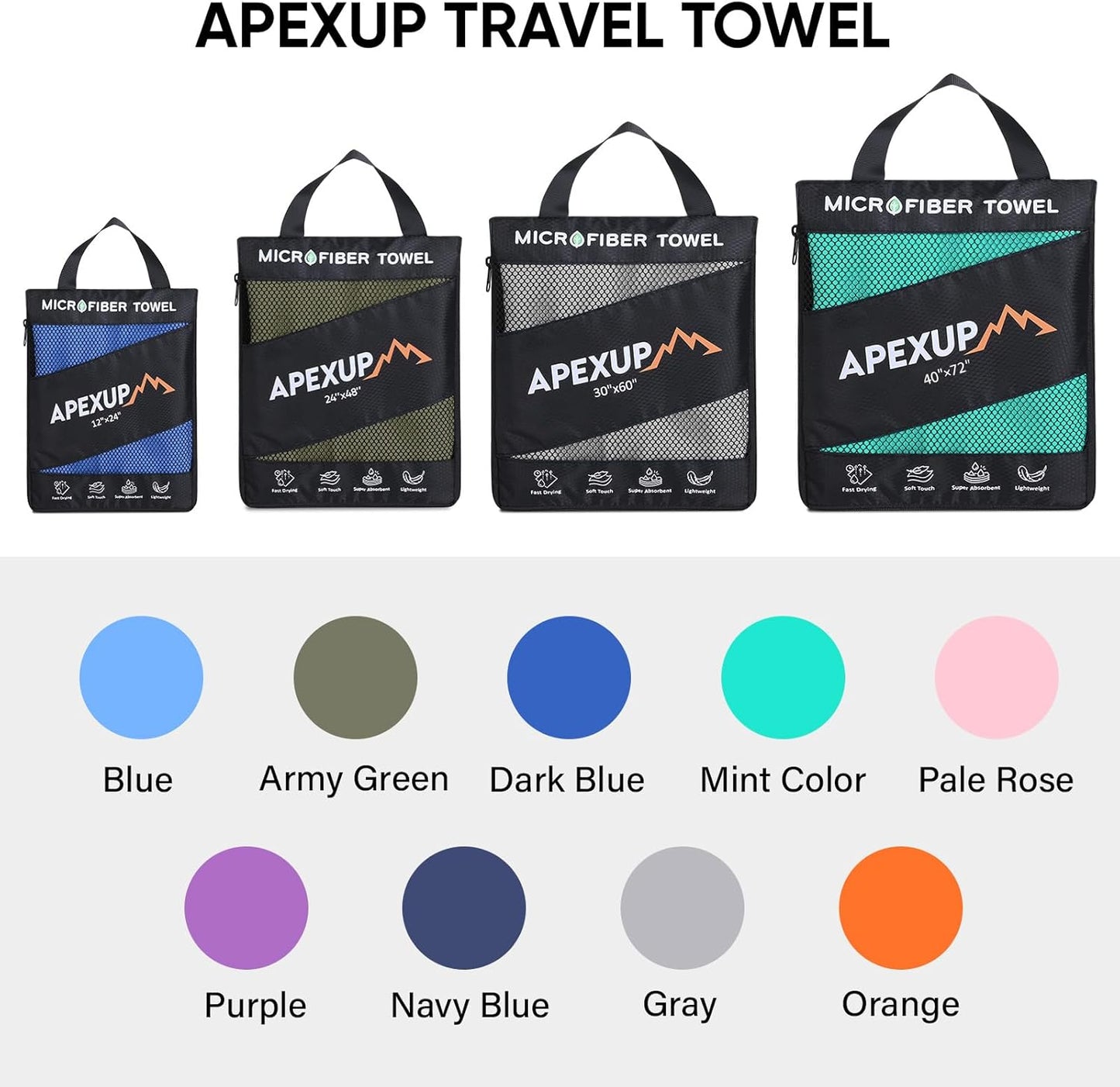 APEXUP Microfiber Travel Towel, Ultra Absorbent Quick Dry Towels, Lightweight Gym Sports Camping Towel for Workout, Yoga, Beach, Shower, Swimming (24"×12", Navy Blue)