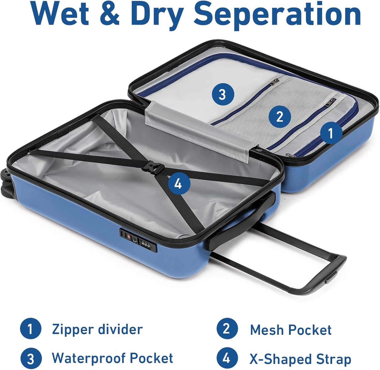 KYME Carry on luggage 22x14x9 Airline Approved Suitcase Hardshell With Double Spinner Wheels, PC+ABS TSA Lock Travel Luggage (Royalblue, 20" Carry On)