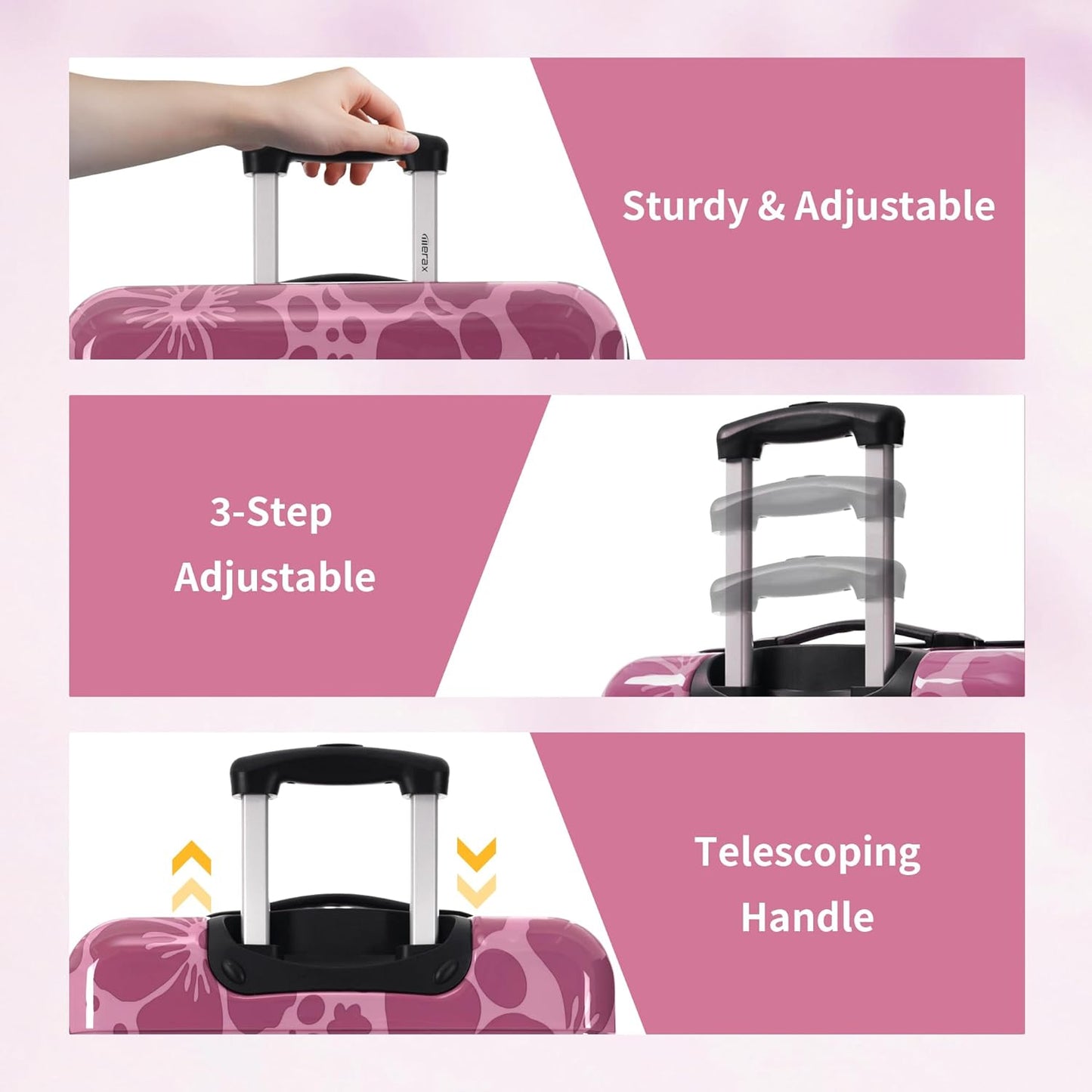 Merax Luggage Sets 3 Piece, Hardside Suitcase Set with Spinner Wheels, Lightweight Printing Luggage Carry on,20+24+28 IN,Purple Pink