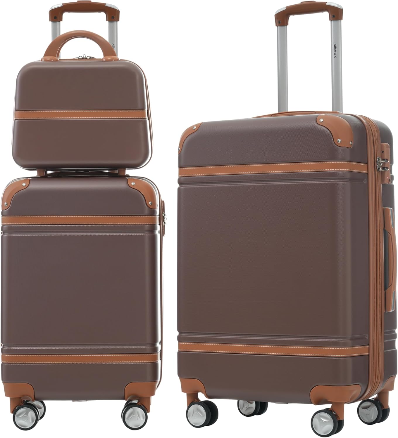 Merax Luggage Set 2 Piece Suitcase Set with Cosmetic Case Expandable Spinner Wheels Vintage Luggage Sets (Brown,20"+24")