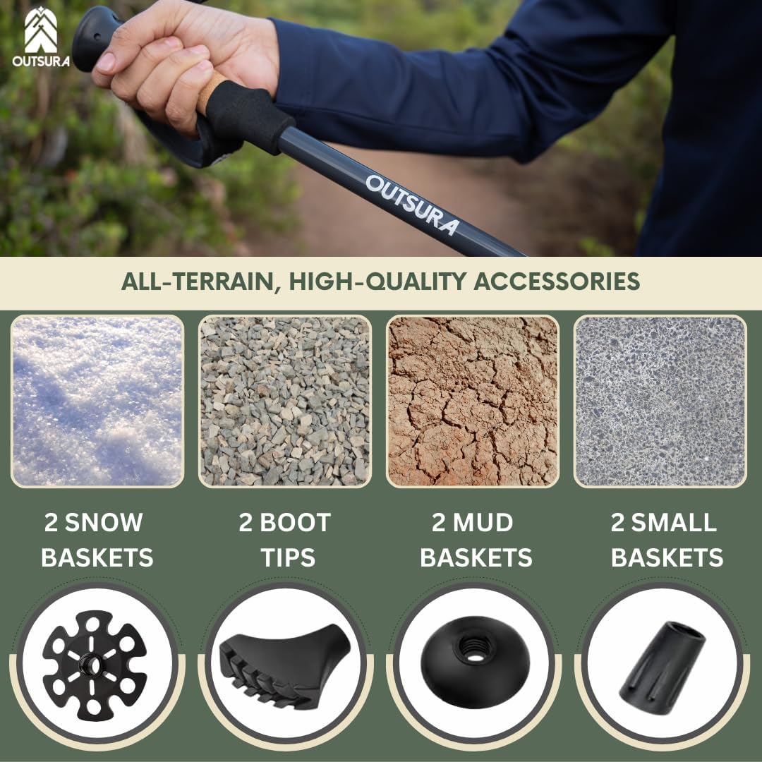 Outsura Carbon Fiber Hiking Stick 2 Pack – Professional Grade, Collapsible Trekking & Walking Sticks for Hiking