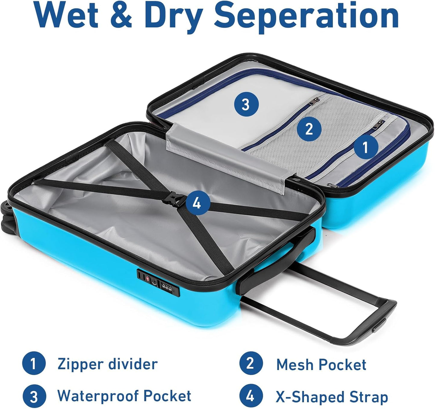 KYME Carry on luggage 22x14x9 Airline Approved Suitcase Hardshell With Double Spinner Wheels, PC+ABS TSA Lock Travel Luggage (Ocean Blue, 20" Carry On)