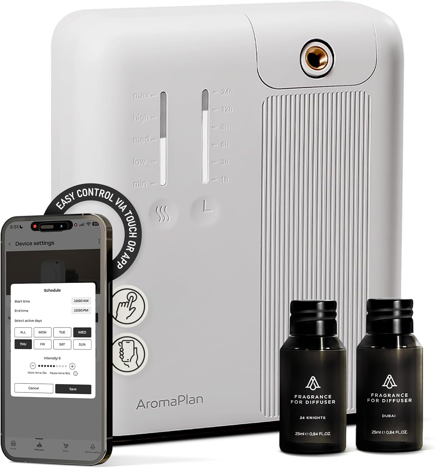 AromaPlan 5 Star Collection Cold Air Scent Diffuser, Whole House (2 Scents Included)- Waterless Smart Aroma, Scent &Time Adjust., App Control, HVAC | Home, Commercial, Hotel | Large Room, 2,000 sq.ft