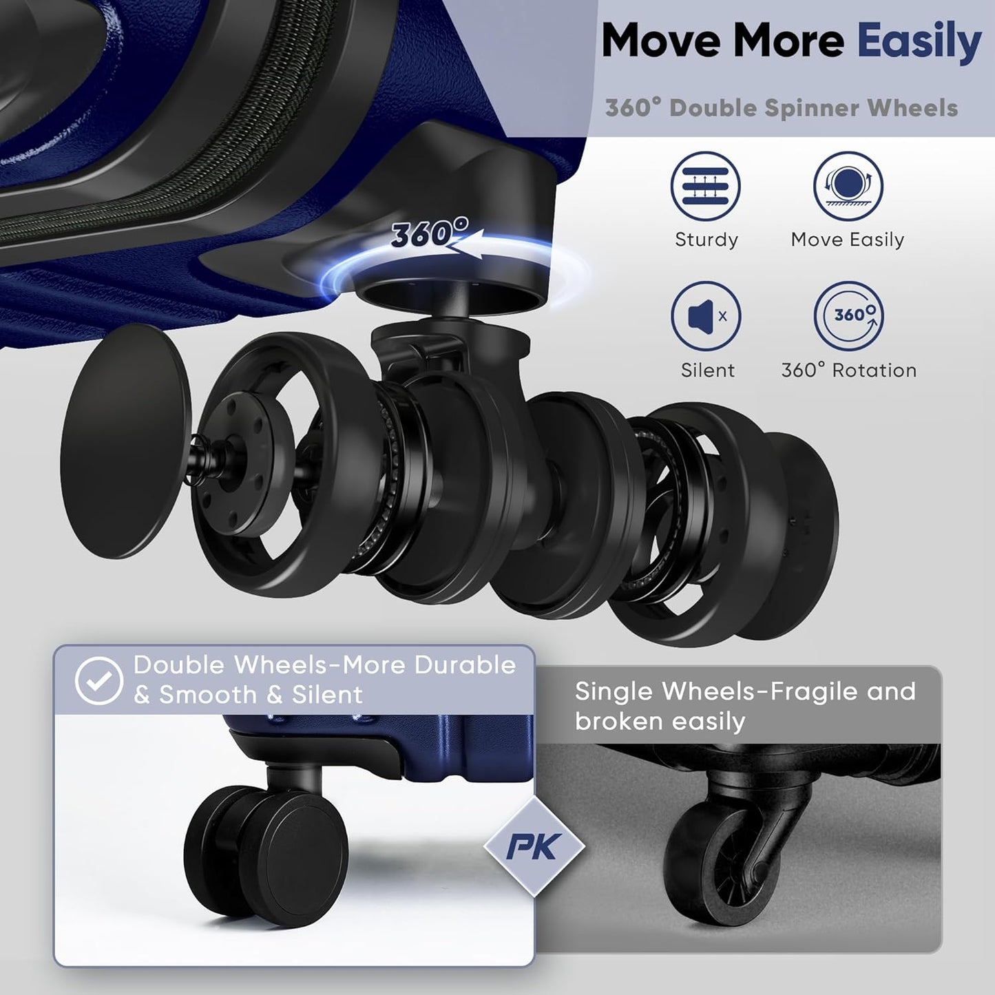 SHOWKOO Luggage Sets 3 Piece 100% PC Ultra Tough Hardside Expandable Suitcases Sets with TSA Lock Double Spinner Wheels (20in/24in/28in, Blue