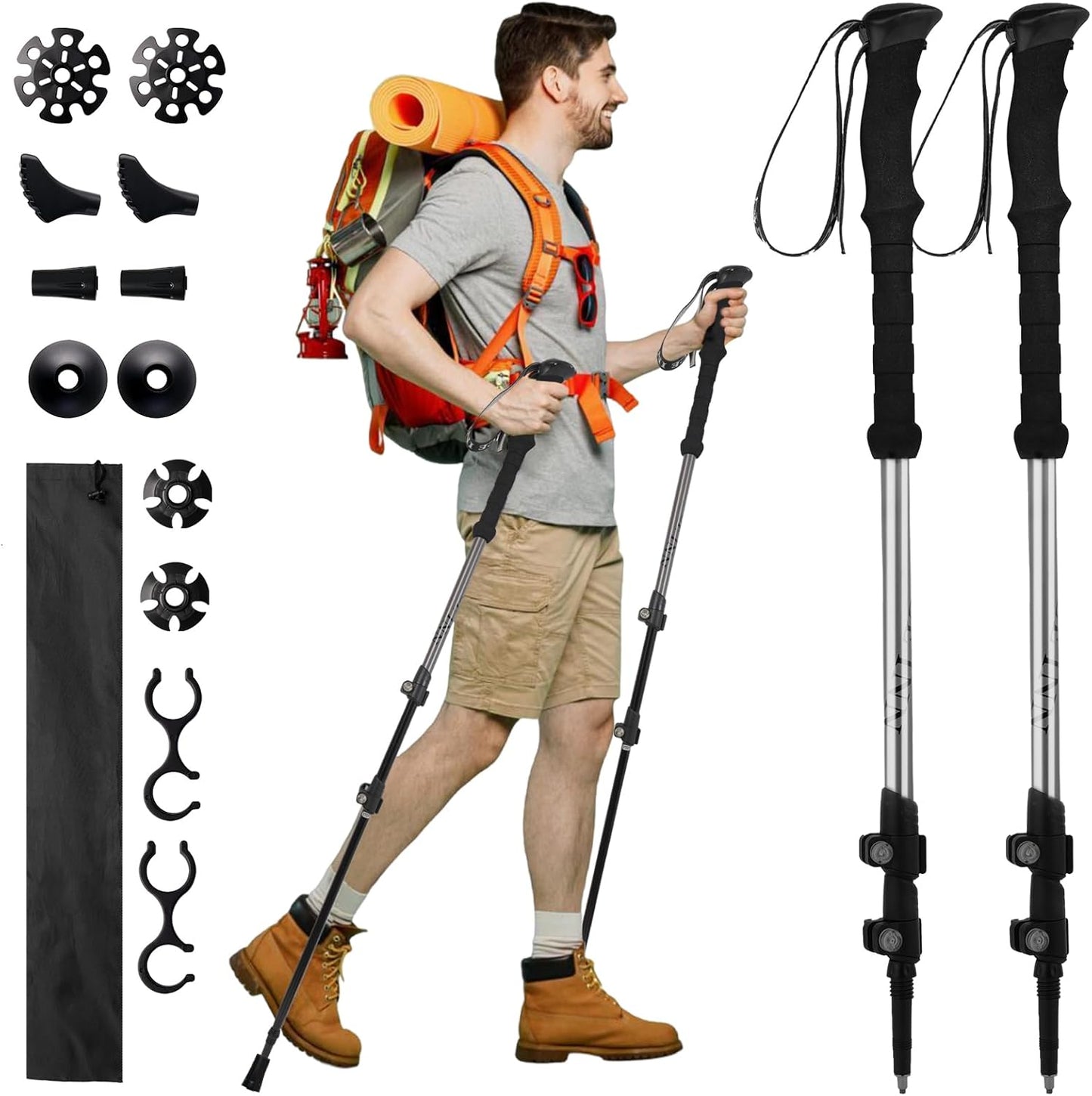 Trekking Poles - 2PC Hiking Poles for Backpacking, Ultralight Telescopic Walking Sticks, Aircraft-Grade 7075 Aluminum with EVA Foam Grips, Lightweight Hiking Sticks for Seniors Women Men