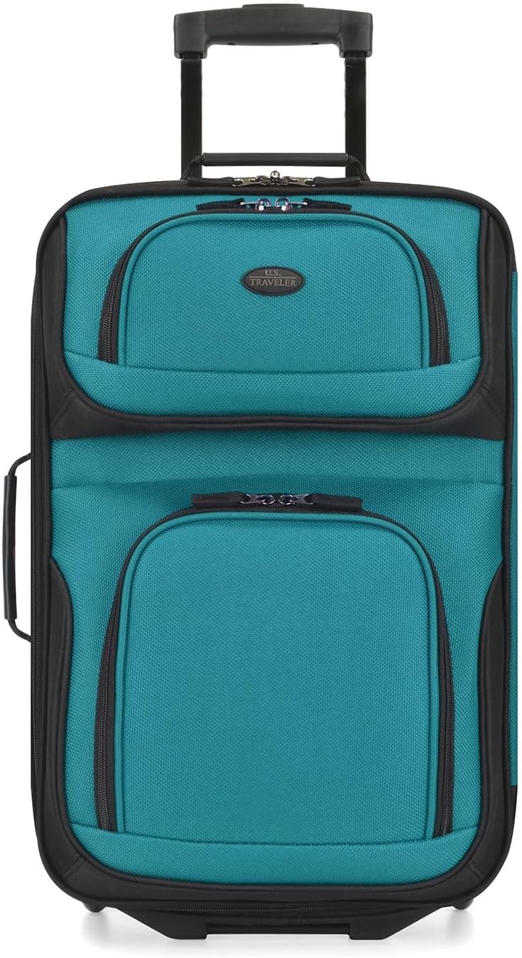 U.S. Traveler Lightweight Rolling 21" Carry On Luggage Softside Suitcase, Teal, 2-Wheel Single