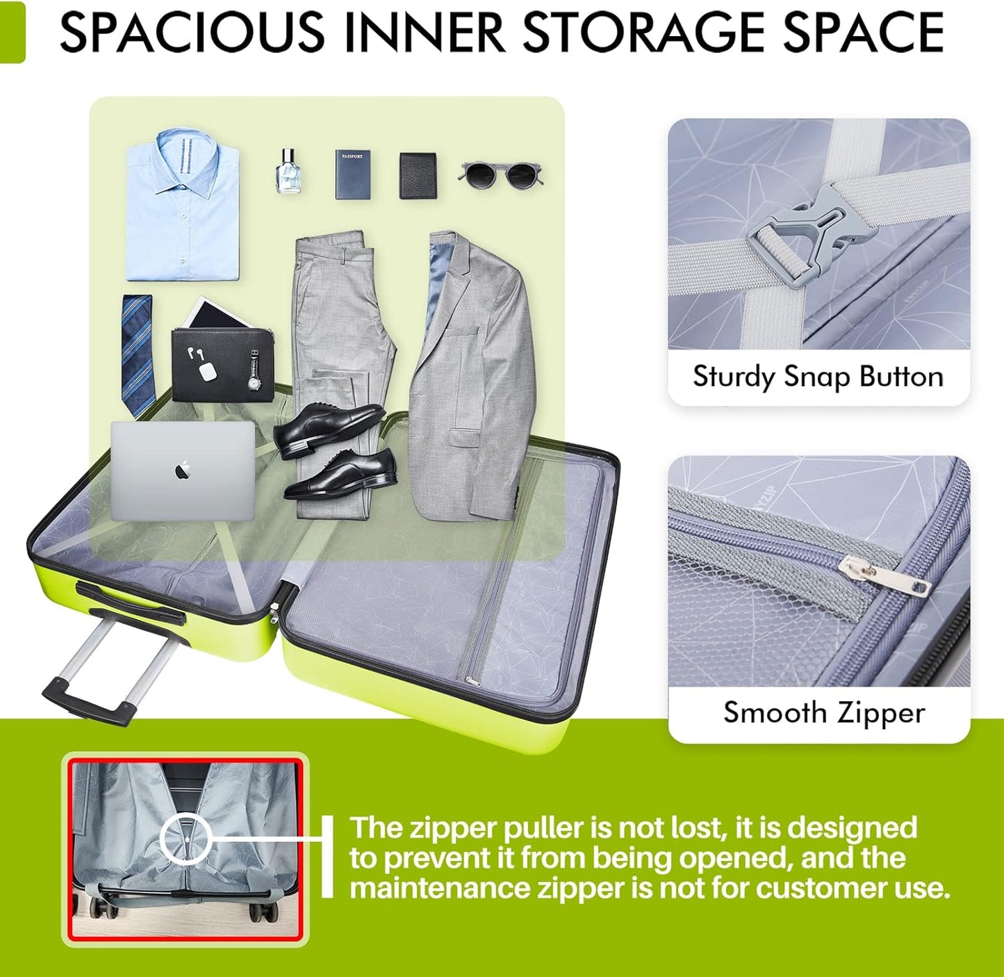 AnyZip Luggage PC ABS Hardside Lightweight Suitcase with 4 Universal Wheels TSA Lock Checked-Medium 24 Inch Apple Green