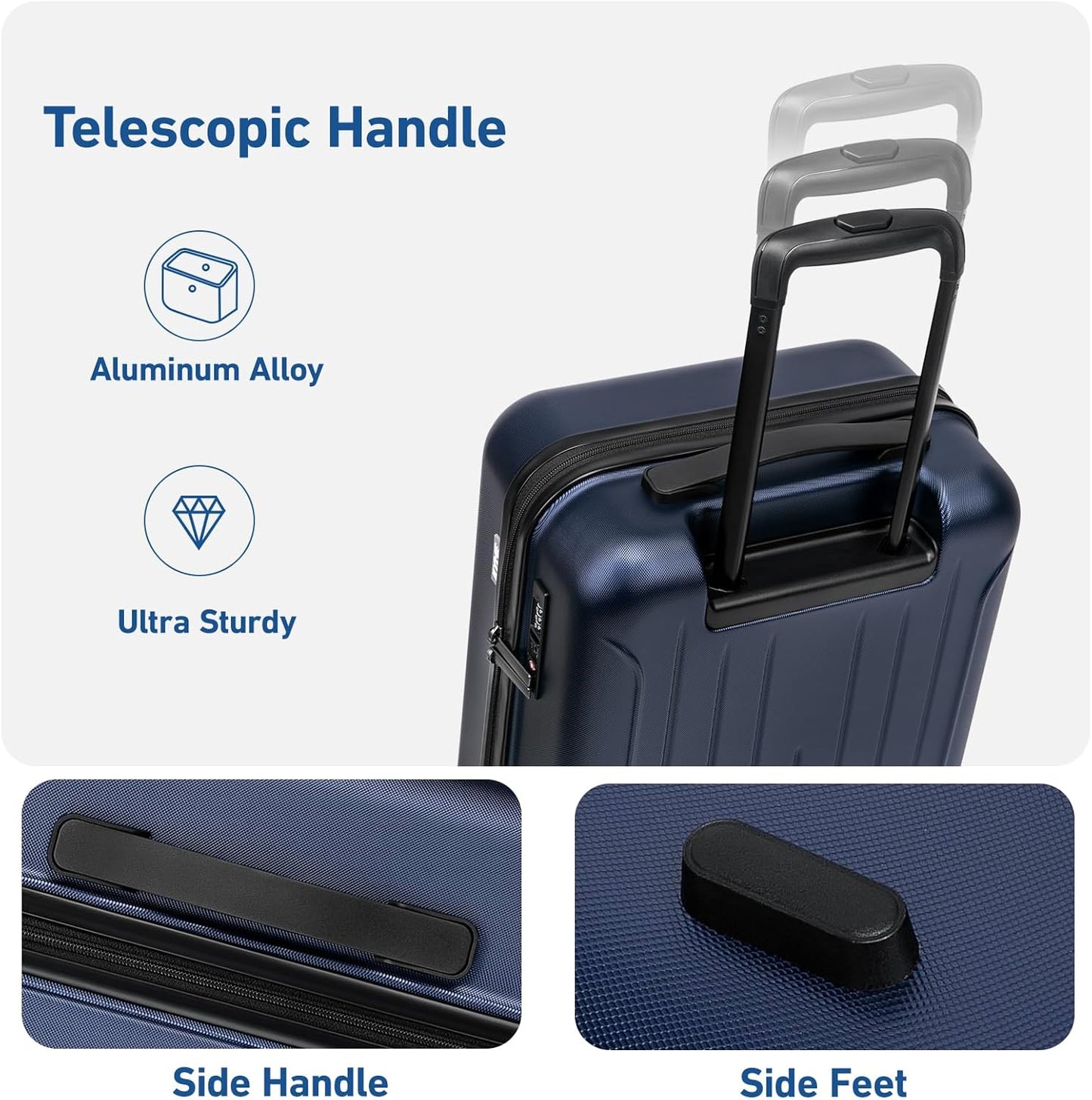 KYME 24-Inch Medium Luggage with Dual 360° Spinner Wheels Hardshell Checked TSA Approved Suitcase for Lightweight Travel (Navy Blue, 24" Checked)