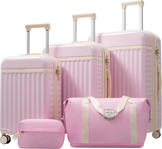 Merax 3 Piece Luggage Sets, Hardside Lightweight Carry on Suitcase,Durable Expandable Luggage with Travel Bags Spinner Wheels and TSA Lock,Pink