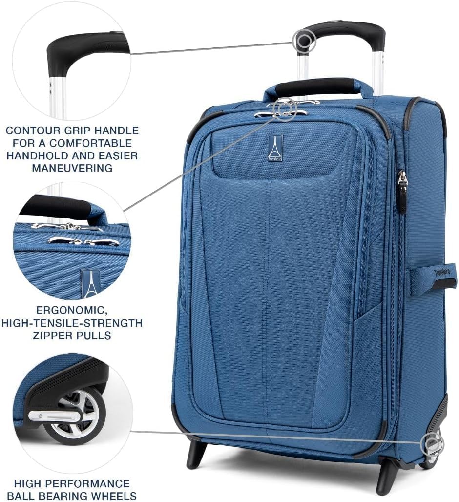 Travelpro Maxlite 5 Softside Expandable Upright 2 Wheel Checked Medium Luggage, Lightweight, 26-Inch — Ensign Blue