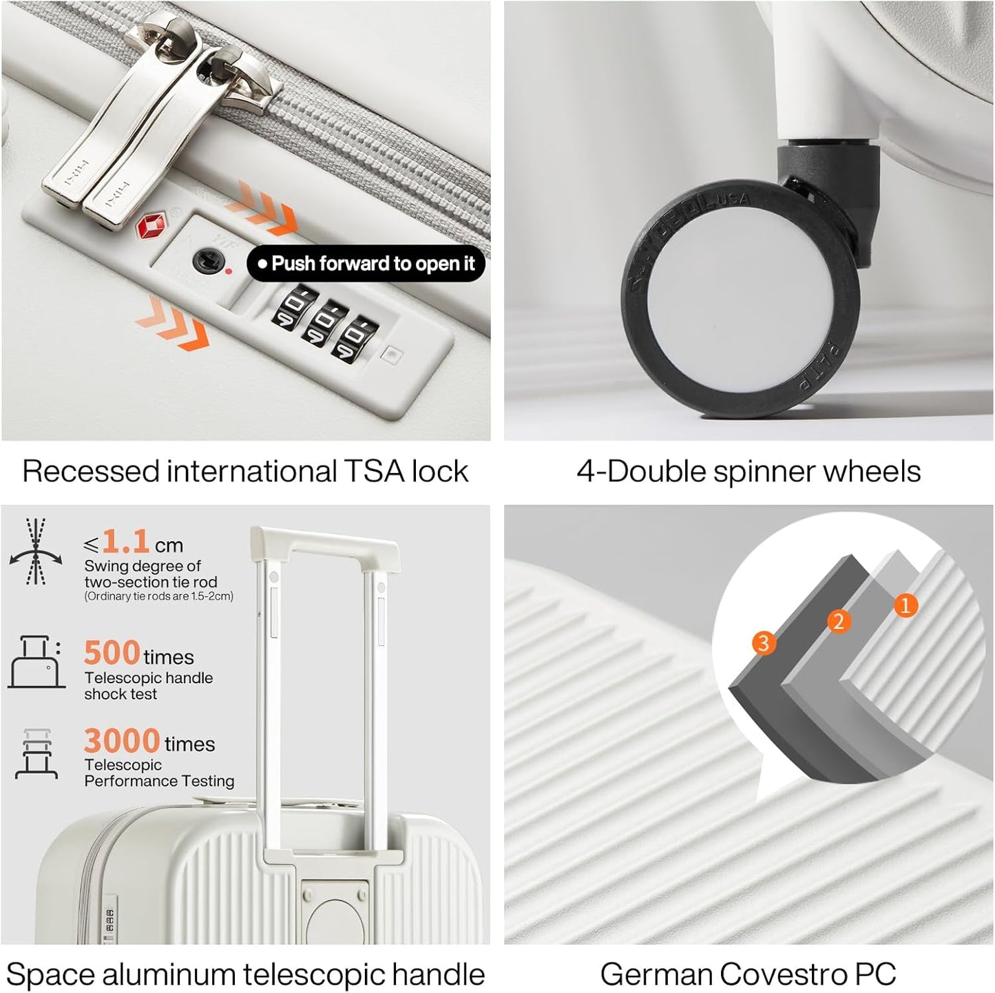 mixi Checked Luggage with Cup Phone Holder Hard Shell Rolling Travel Suitcase with Spinner Wheels,26 Inch Smoke White