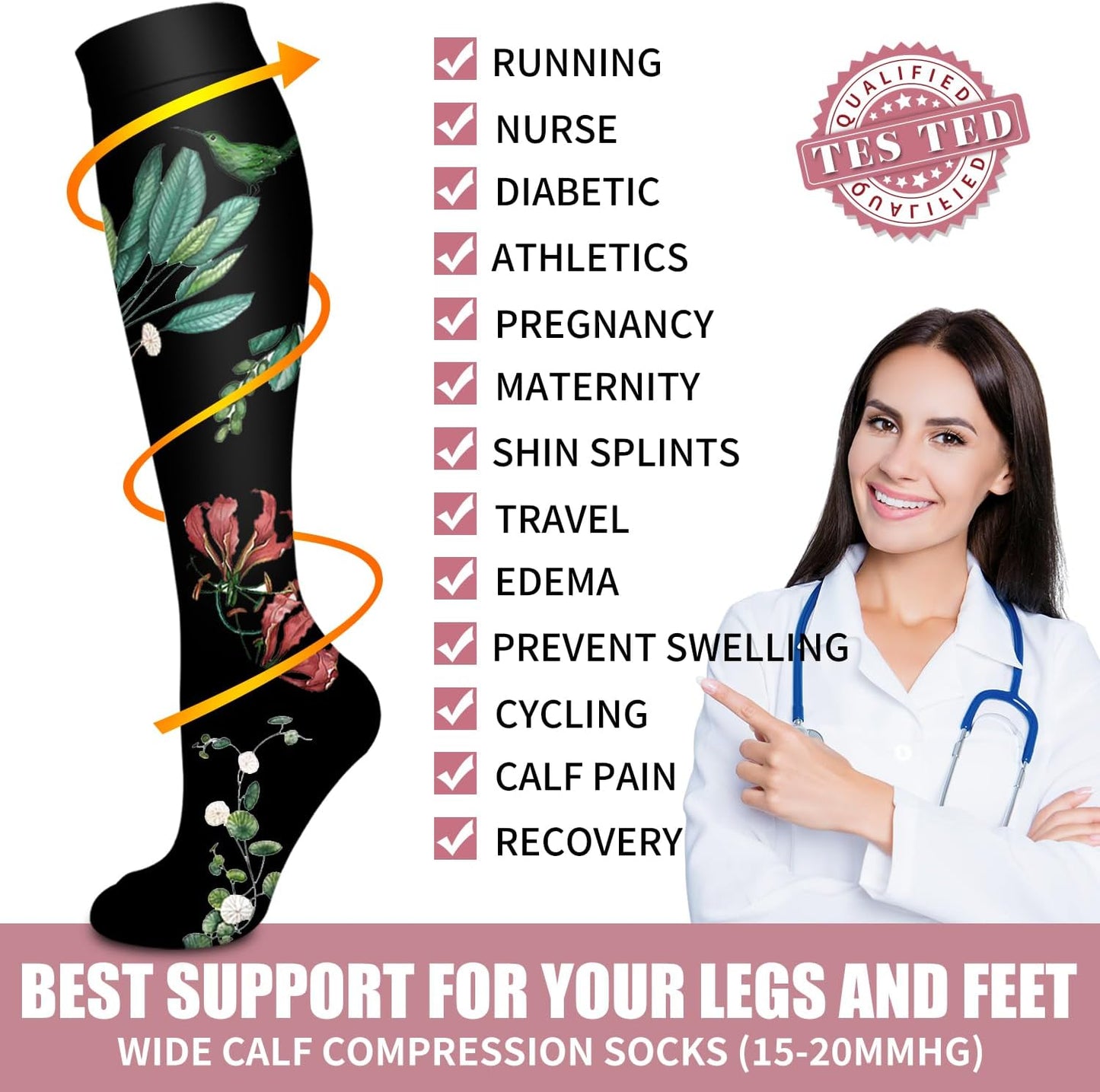 Bluemaple Compression Socks for Women & Men Circulation (6 Pairs) 15-20 mmHg is Best Support for Athletic Running Cycling