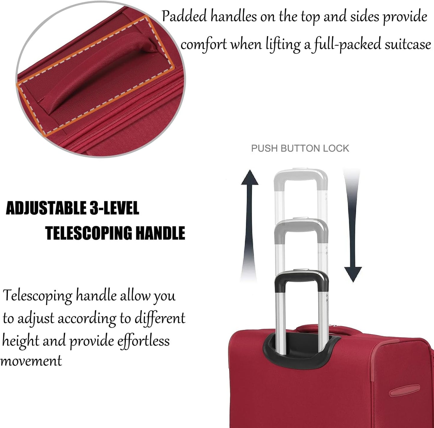 Softside Luggage Sets, Extra Large Expandable Suitcase Sets With Spinner Wheels and Combination Lock Red Luggage For Long Time Overseas Journey (Red) 22inch, 26inch, 30inch