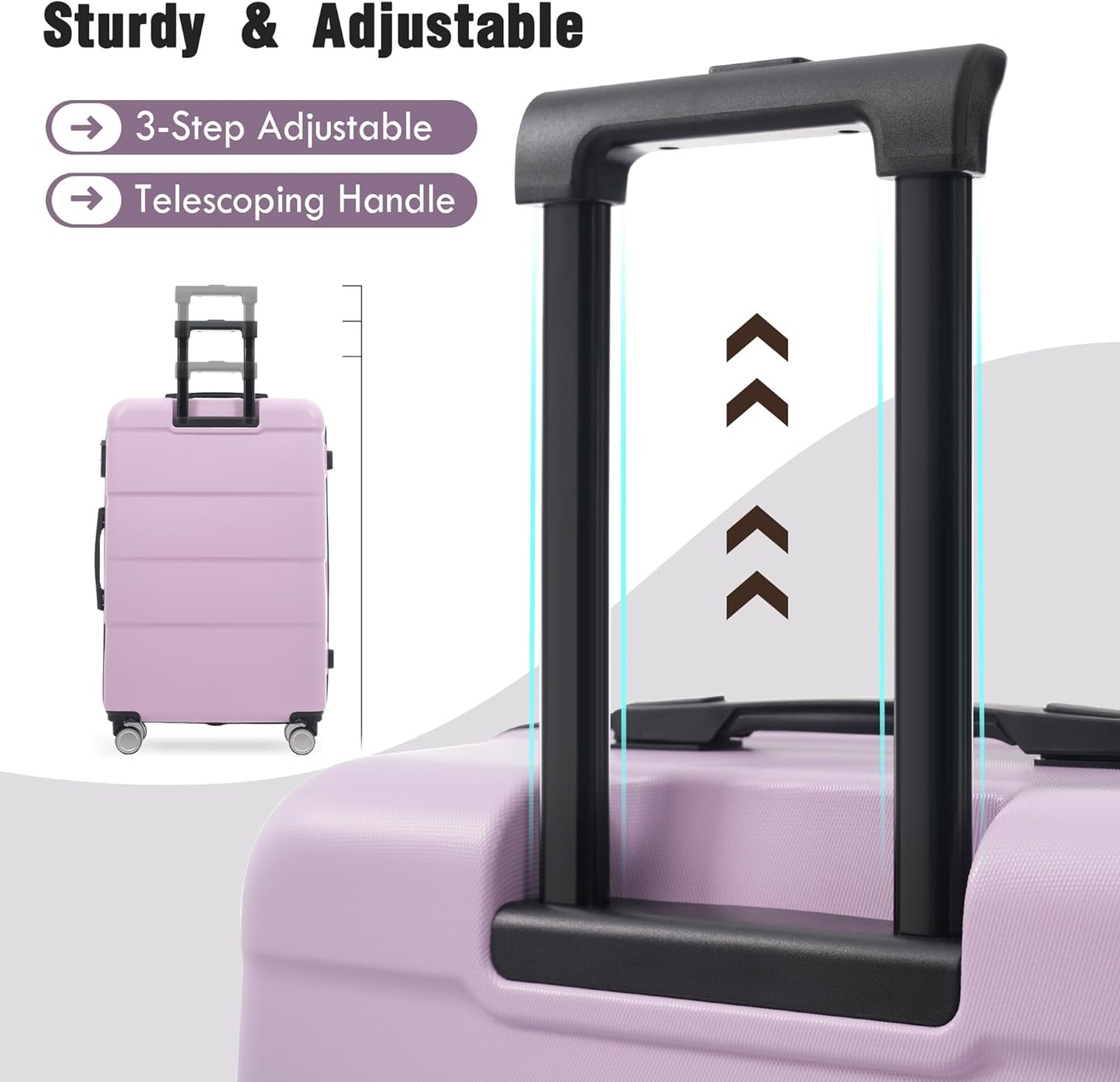 Merax Luggage Sets of 3 Piece Carry on Suitcase Airline Approved,Hardcase Suitcase Set with Double Spinner Wheels,Pink Purple