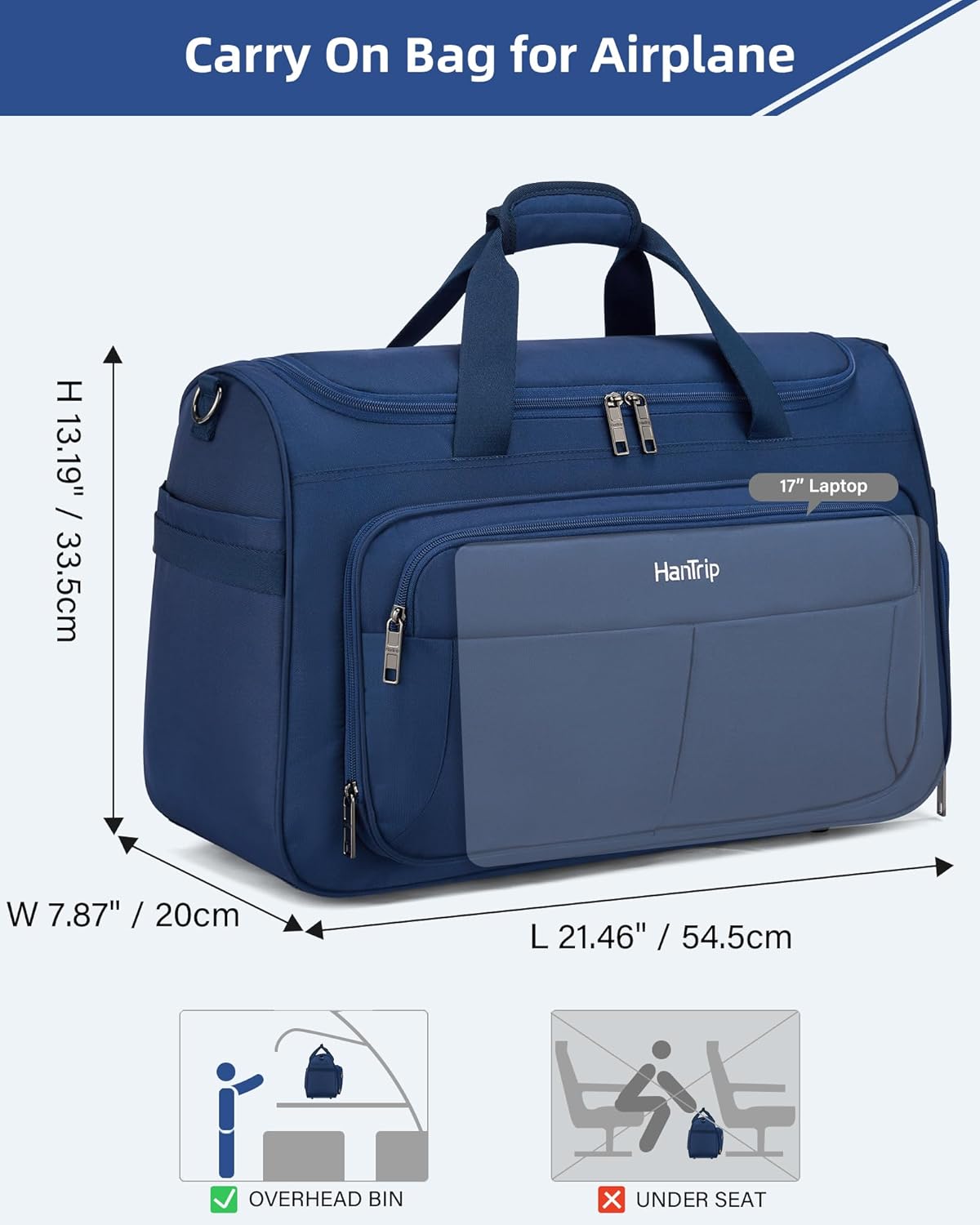 Carry on Duffel Bag Foldable Duffle Bags for Travel, Personal Item Bags for Airplanes, Weekender Overnight Mens Travel Tote Bag for Women Softside Carry on Luggage (Blue)