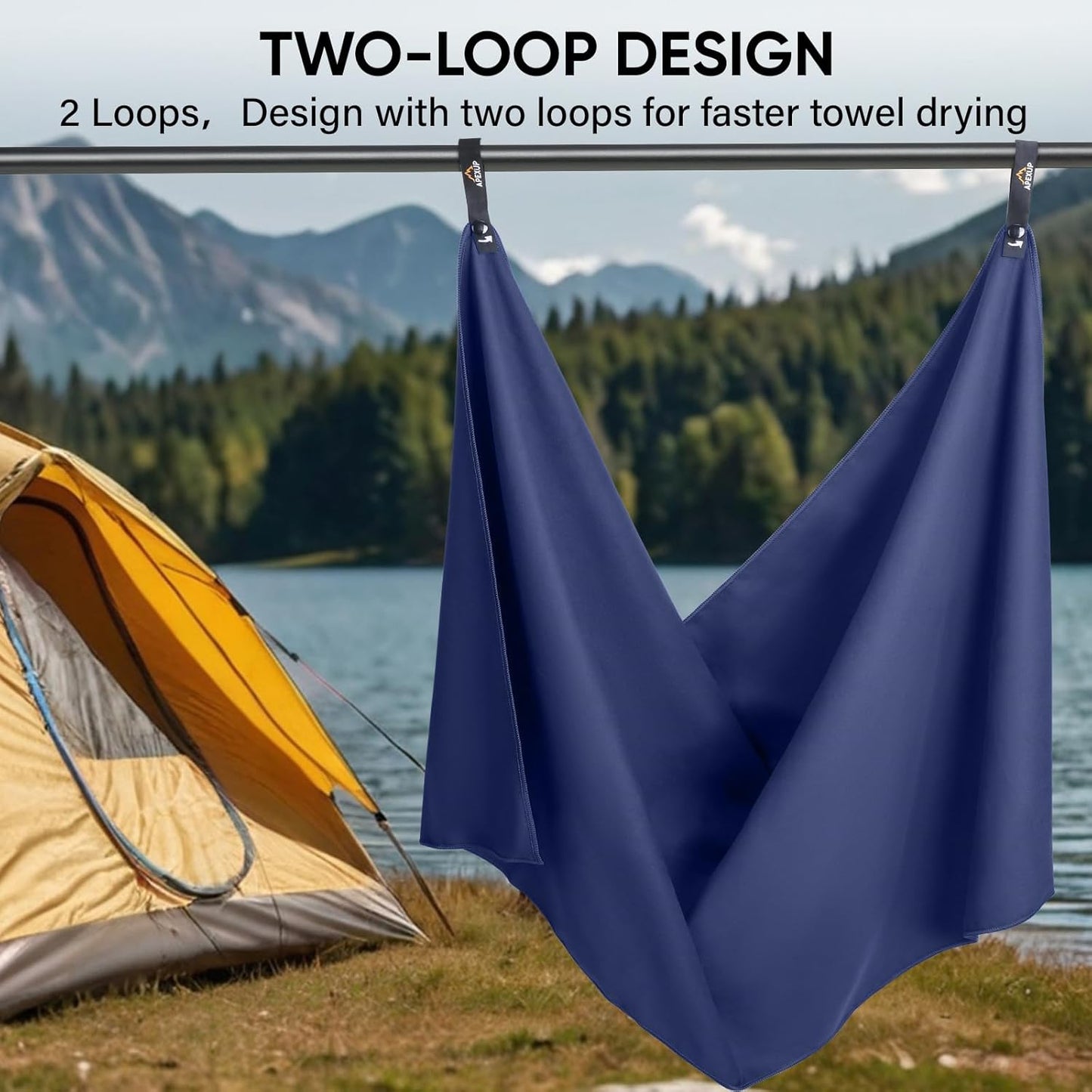 APEXUP Microfiber Travel Towel, Ultra Absorbent Quick Dry Towels, Lightweight Gym Sports Camping Towel for Workout, Yoga, Beach, Shower, Swimming (48"×24", Navy Blue)