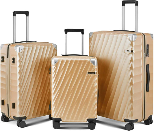 Luggage sets 3 piece with Spinner Wheels, PC Hard Shell Travel Luggage, Carry On suitcase with TSA Lock,YKK Zippers,Charcoal Metallic (Gold, 3 Piece Sets(20/24/28))