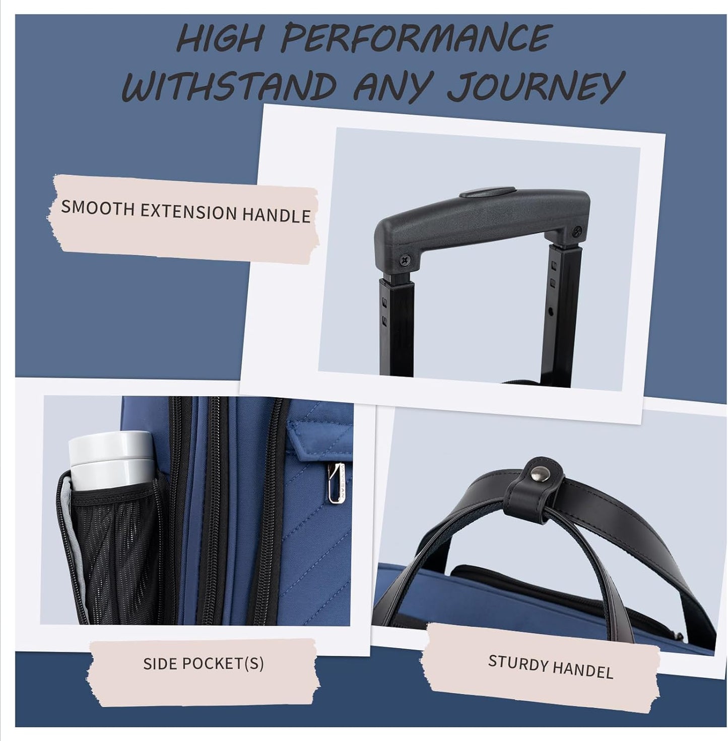 VANKEAN Carry On Underseat 16-inch Multi-functional Underseater Lightweight Overnight Suitcase with Wheels Roller Case for Women Men Travel Business, Haze Blue