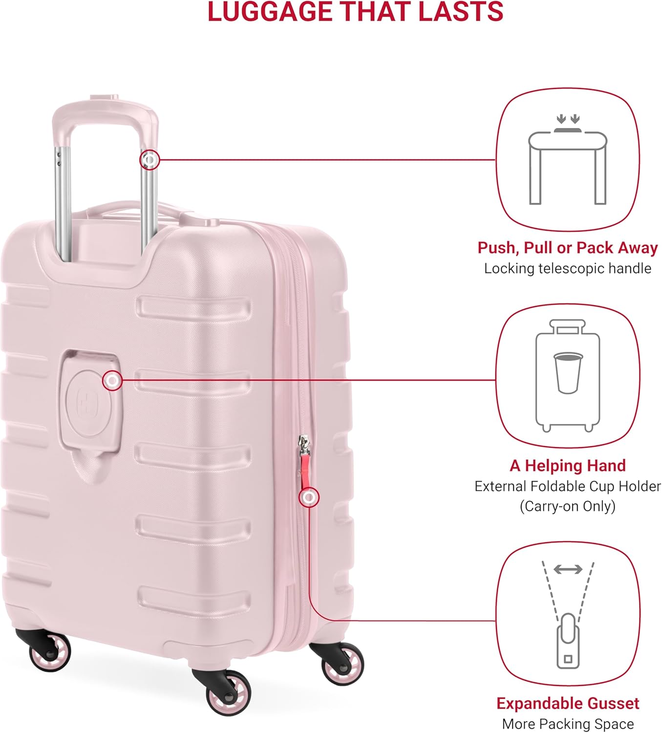 SwissGear 7366 Hardside Expandable Luggage with Spinner Wheels, Pink, Carry-On 19-Inch