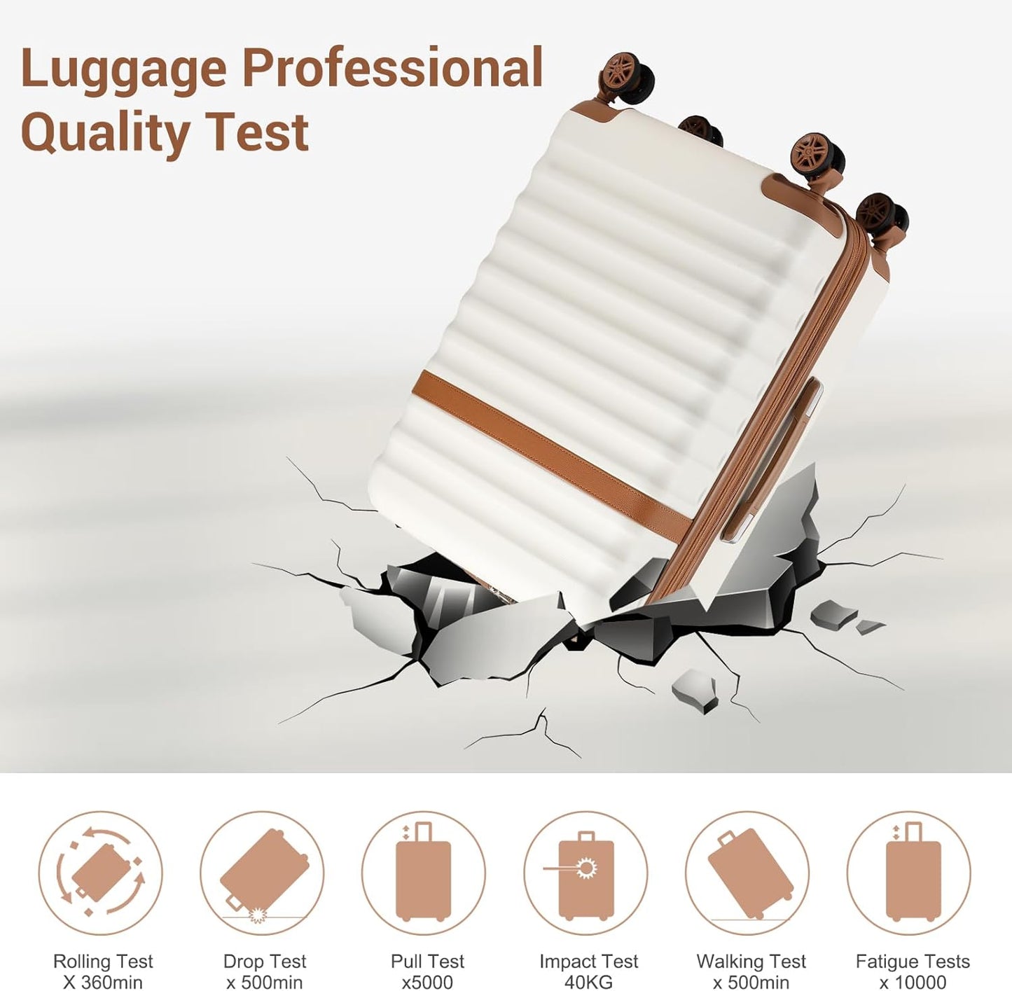 Kono Luggage Set 3 Pieces Expandable ABS Durable Suitcase Hardside with Double Spinner Wheels Tsa Lock Cream White(20in/24in/28in)