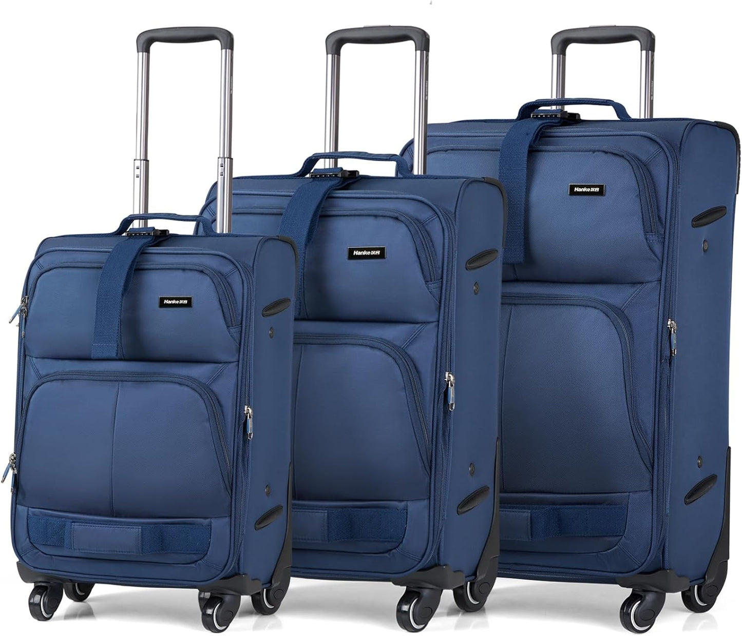 Hanke 3 Piece luggage Sets Softside Expandable luggage with Spinner Wheels TSA Lock,Travel Lightweight Luggage Sets,Blue