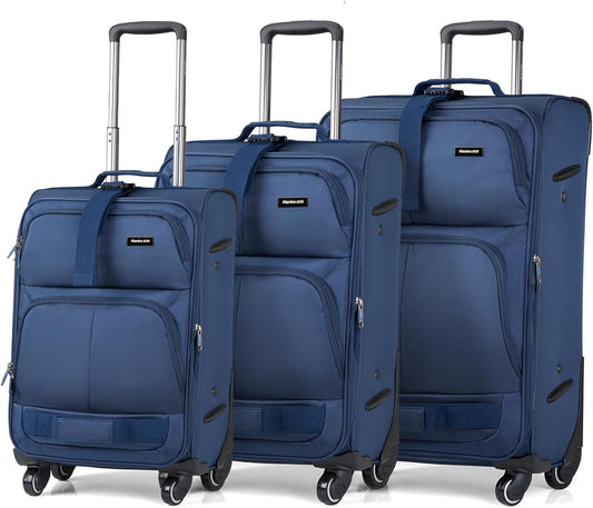 Hanke 3 Piece luggage Sets Softside Expandable luggage with Spinner Wheels TSA Lock,Travel Lightweight Luggage Sets,Blue