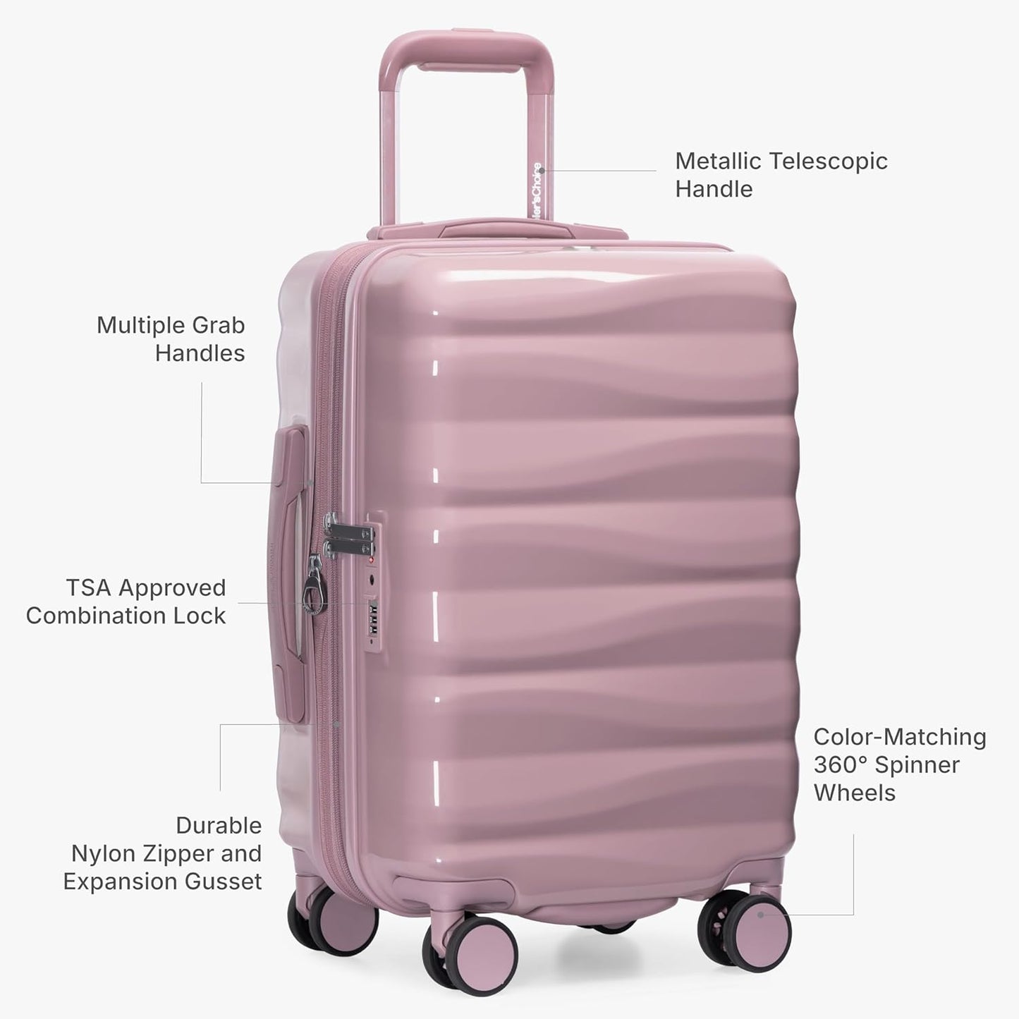 Traveler's Choice Edinburgh II Hardside Spinner Luggage with TSA Lock, Pink, 3 Piece (21/25/29)