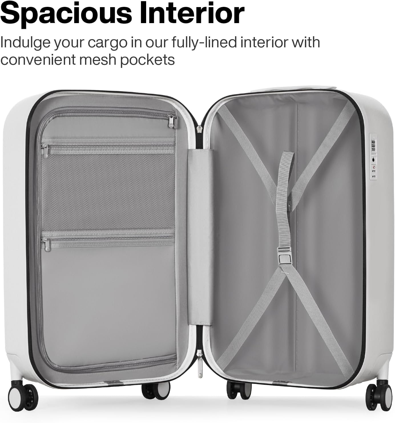 mixi 20 Inch Carry On Luggage PC Hardside Suitcases with Wheels & TSA for Travel Woman Men, Smoke White