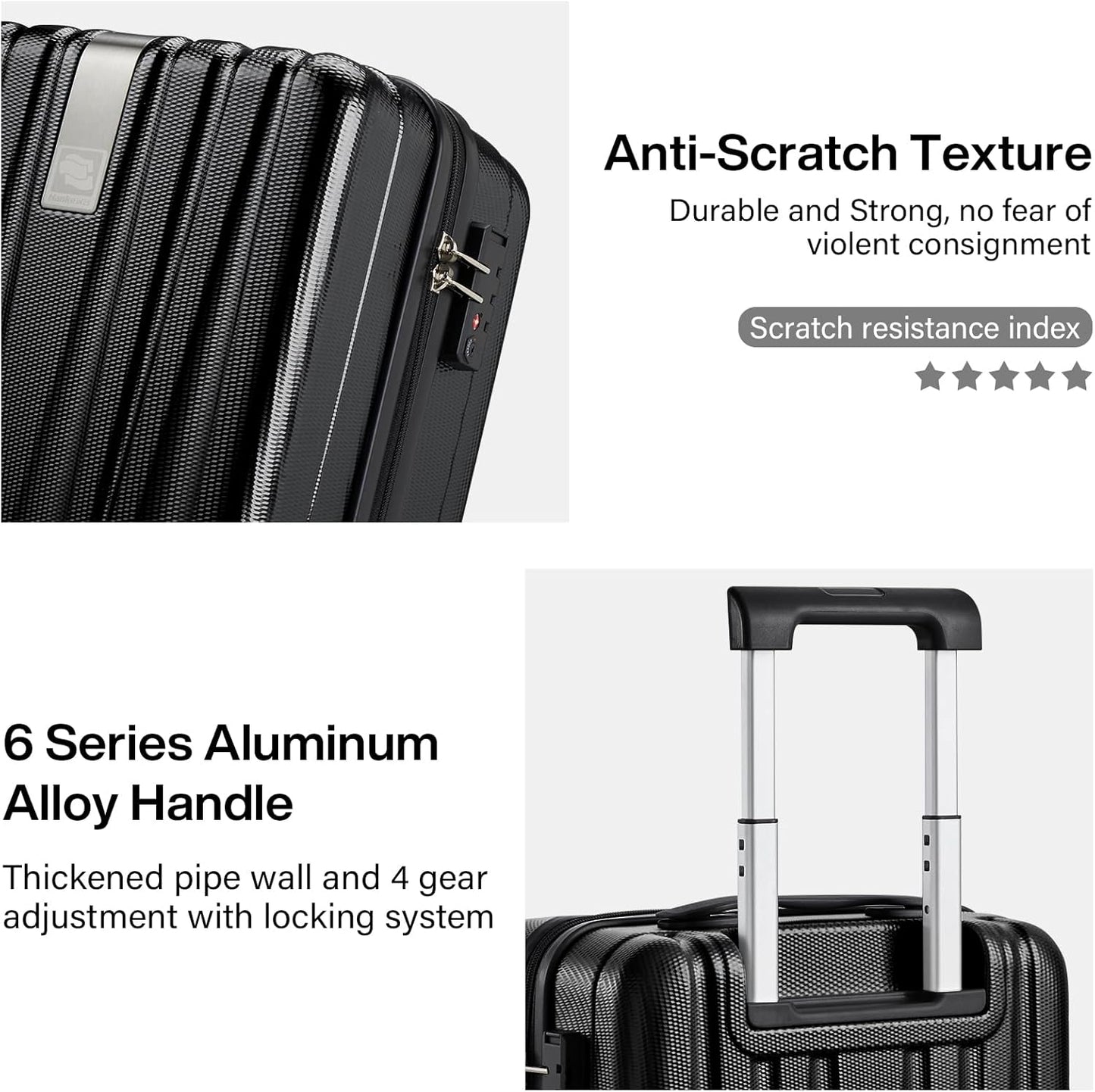 Hanke 16 Inch Underseat Carry on Suitcases with Wheels,Lightweight Hard Shell Carry on Luggage for Weekender,Travel Approved Small Suitcase,Travel Luggage for Womem Men,Jet Black.