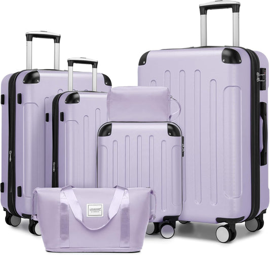 LARVENDER Luggage Sets 6 Piece Suitcases with Wheels, Expandable Suitcase Set ABS Hard Shell Luggage for Women with TSA Lock Double Spinner Wheels (Lavender, 6 Piece Set)