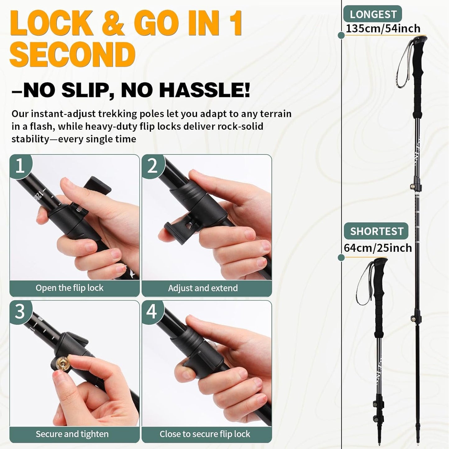 Trekking Poles - 2PC Hiking Poles for Backpacking, Ultralight Telescopic Walking Sticks, Aircraft-Grade 7075 Aluminum with EVA Foam Grips, Lightweight Hiking Sticks for Seniors Women Men