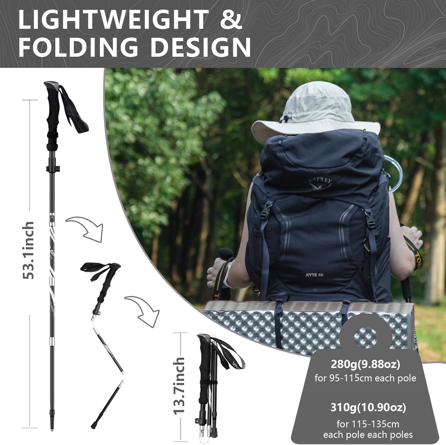 BISINNA Hiking Poles Collapsible Trekking Poles Aluminum Alloy Hiking Sticks 2 pc Lightweight Adjustable Folding Stick for Wowen Men Walking Sticks with Quick Lock System