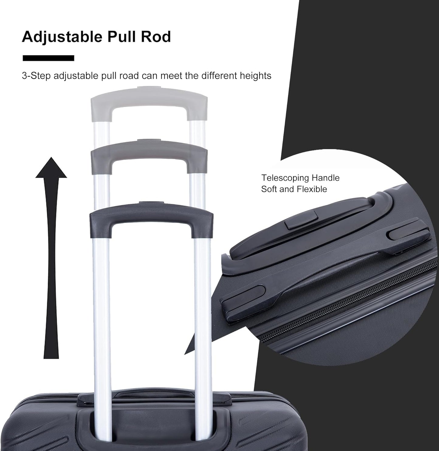 4-Piece Hardside Luggage Set with TSA Lock, Lightweight ABS Suitcases With Spinner Wheel, 16/20/24/28 inch, Black