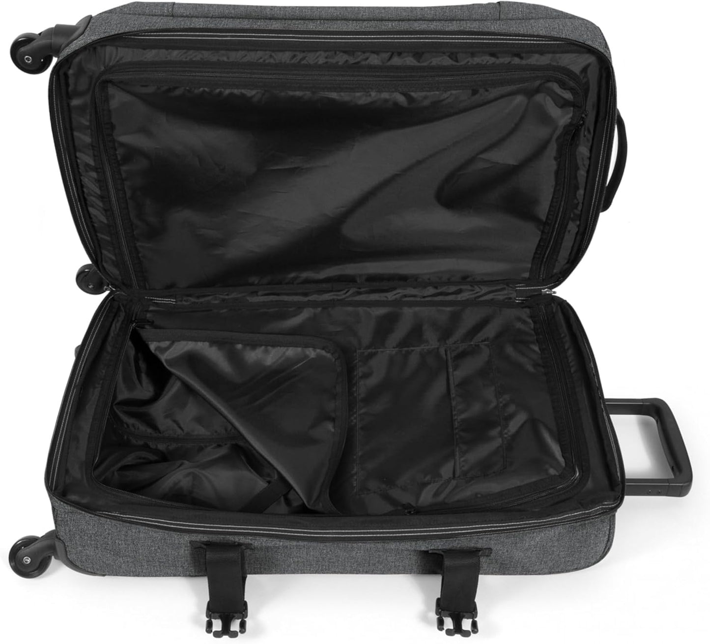 EASTPAK Trans4 S – 44L Large Wheeled Luggage with Dual Compartments, TSA Lock, 360° Spinner Wheels, and Diamond-Embossed Handle, Black Denim