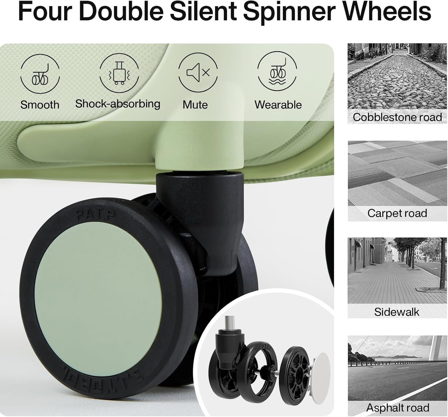 Hanke 24 Inch Checked Luggage with Spinner Wheels Hard Shell Suitcases Lightweight Travel TSA Luggage for Women Men Medium Suitcase(Bamboo Green)