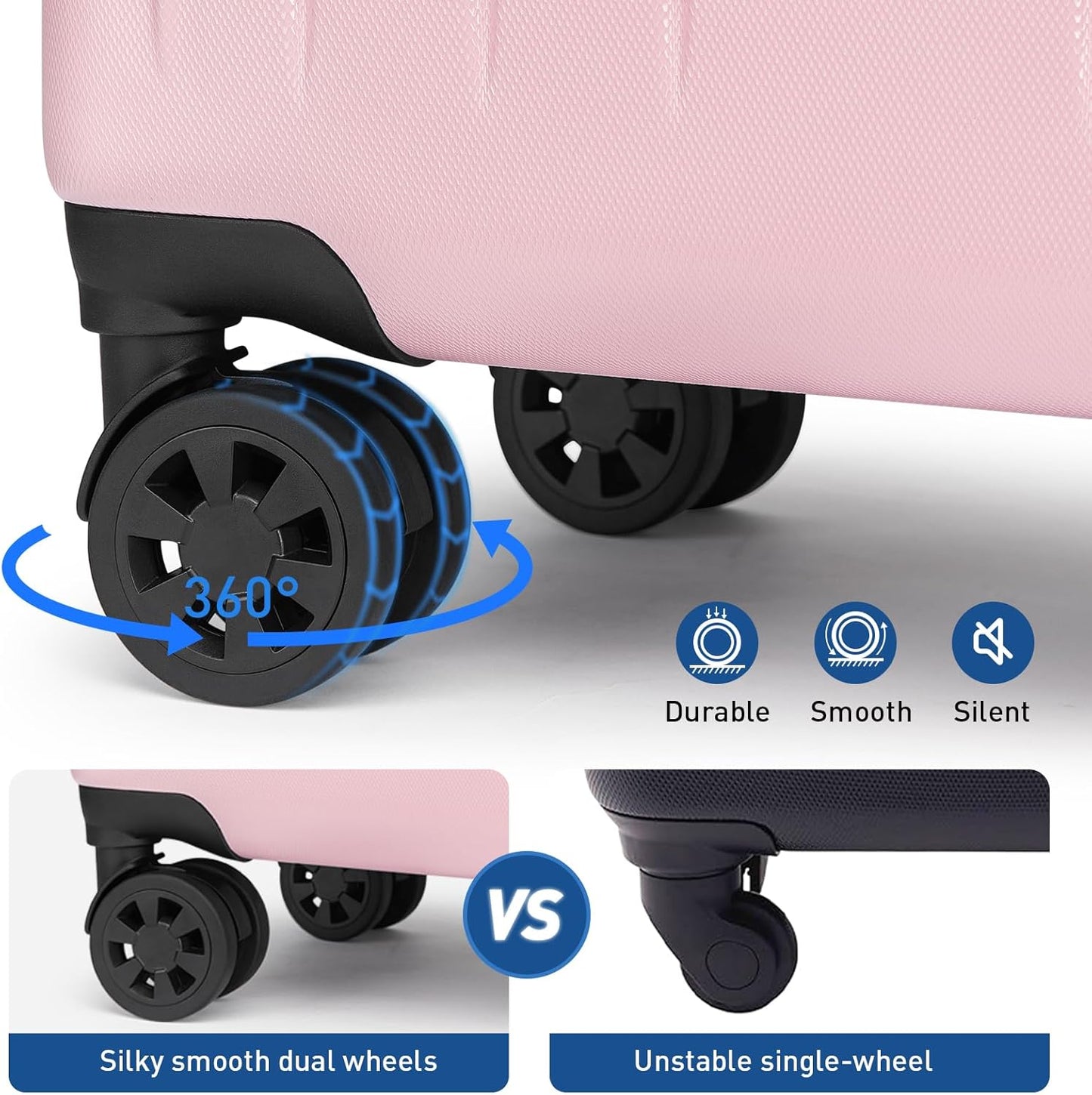 KYME 24-Inch Medium Luggage with Dual 360° Spinner Wheels Hardshell Checked TSA Approved Suitcase for Lightweight Travel (Pink, 24" Checked)