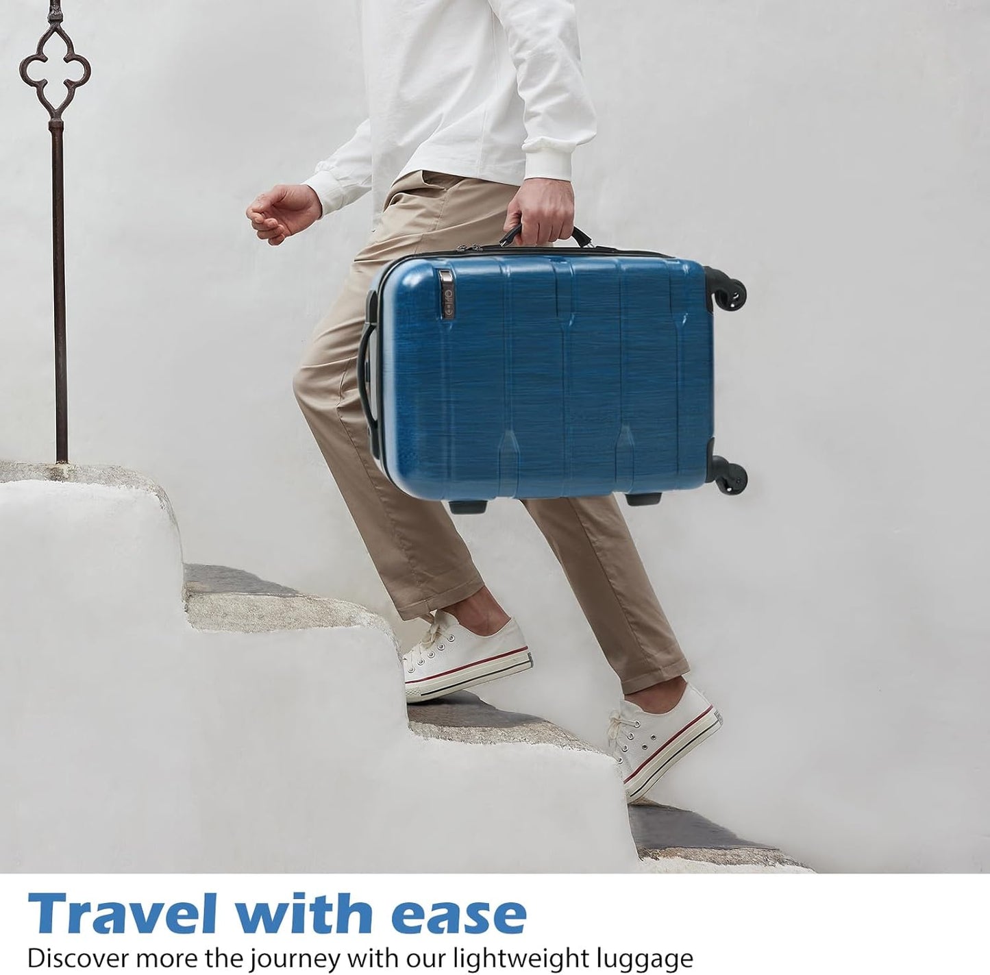 Coolife 3-Piece Luggage Set with Expandable 28-Inch Suitcase, PC+ABS Spinner (20/24/28 Inch, Caribbean Blue)