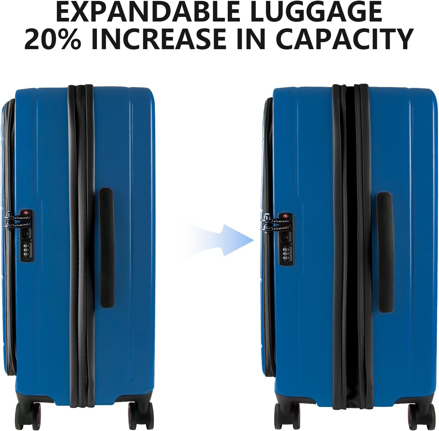 24-inch Top Opening Luggage with 360° Silent Wheels, TSA Lock, Collapsible Cup Holder & Bag Hook - Lightweight Hardshell Suitcase for Business Travel & Vacation(Blue)
