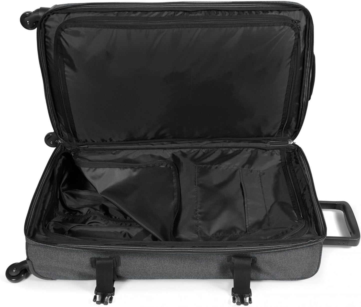 EASTPAK Trans4 L – 80L Large Wheeled Luggage with Dual Compartments, TSA Lock, 360° Spinner Wheels, and Diamond-Embossed Handle, Black Denim