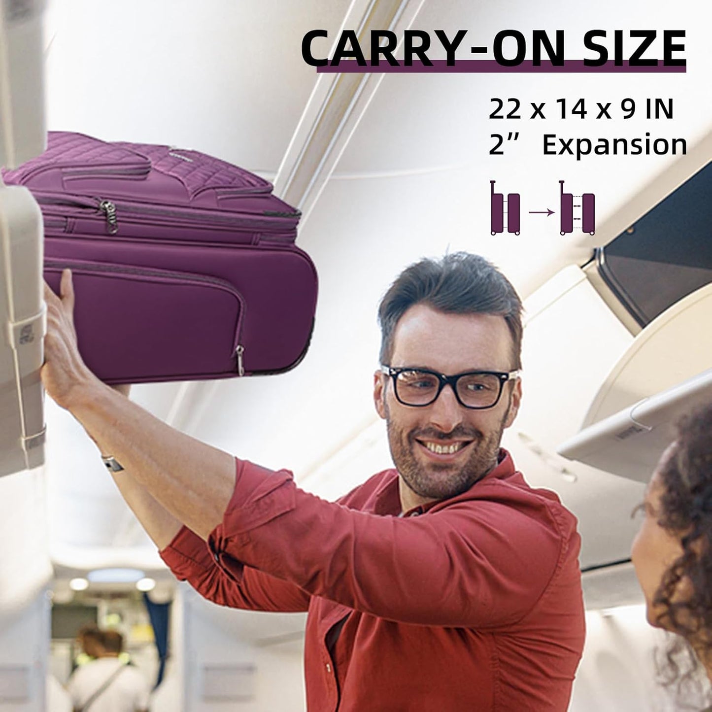 LARVENDER Softside Carry On Luggage 3 Piece, Expandable Carry On Luggage 22x14x9 Airline Approved 20-inch Carry on Suitcase with Spinner Wheels for Men Women, TSA Lock, Purple (20/BP/TB)